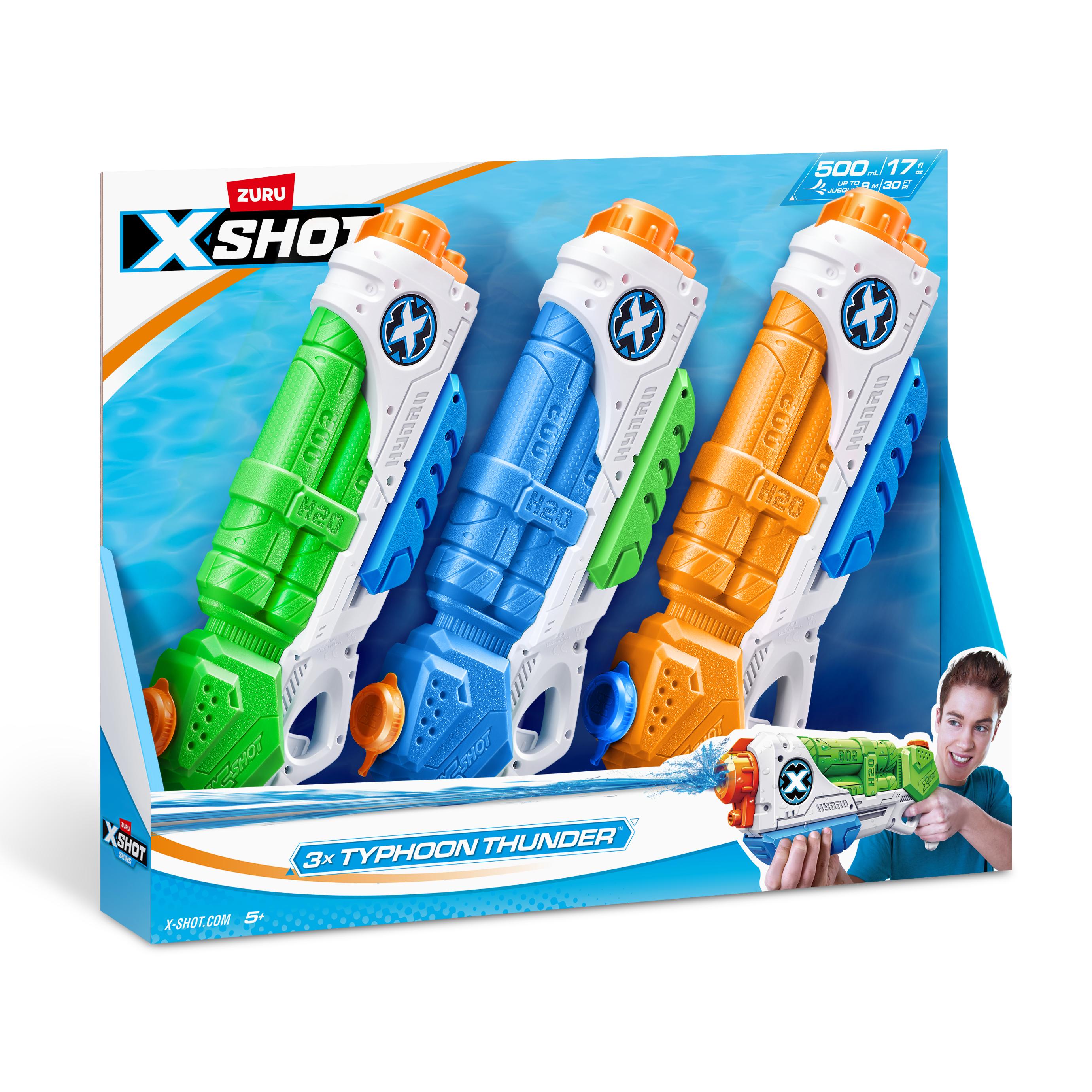 X-Shot Typhoon Thunder Water Blaster, Medium Pump Action Soaker Guns with 550ml Tank, Blast Water 9m, Outdoor Summer Water Play for Kids, Pack of 3 ,Boys, Age 5+