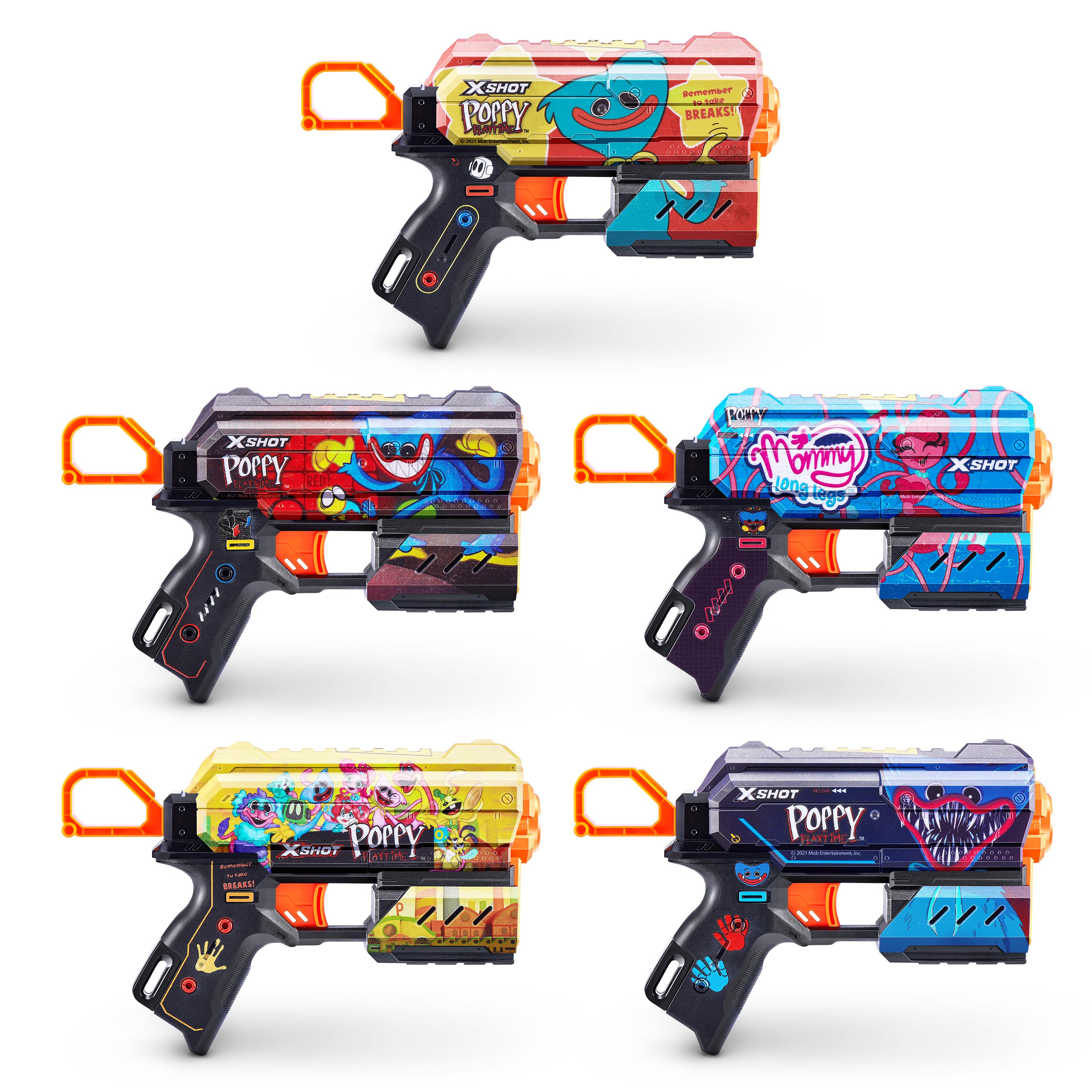 XSHOT Skins Flux, Poppy Playtime Jumpscare Edition (8 Darts), Foam Dart Blaster with Air Pocket Dart Technology, Shoots up to 27m, Collectible Toy Gun for Kids Ages 8+, Boys, Girls, Teens
