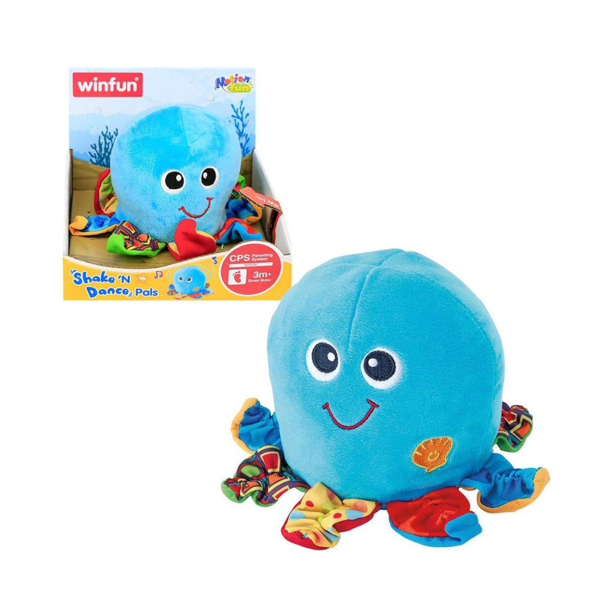 Winfun Electronic Vibration Octopus Toy Blue, Calming Soft Plush Baby Toy with Gentle Vibration, Sensory Development for Infants and Toddlers 3+ Months