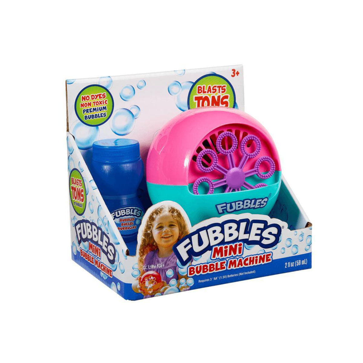 Fubbles Mini Bubble Machine, Compact Bubble Blower for Kids, Includes 2 oz Bubble Solution, Assorted Colors