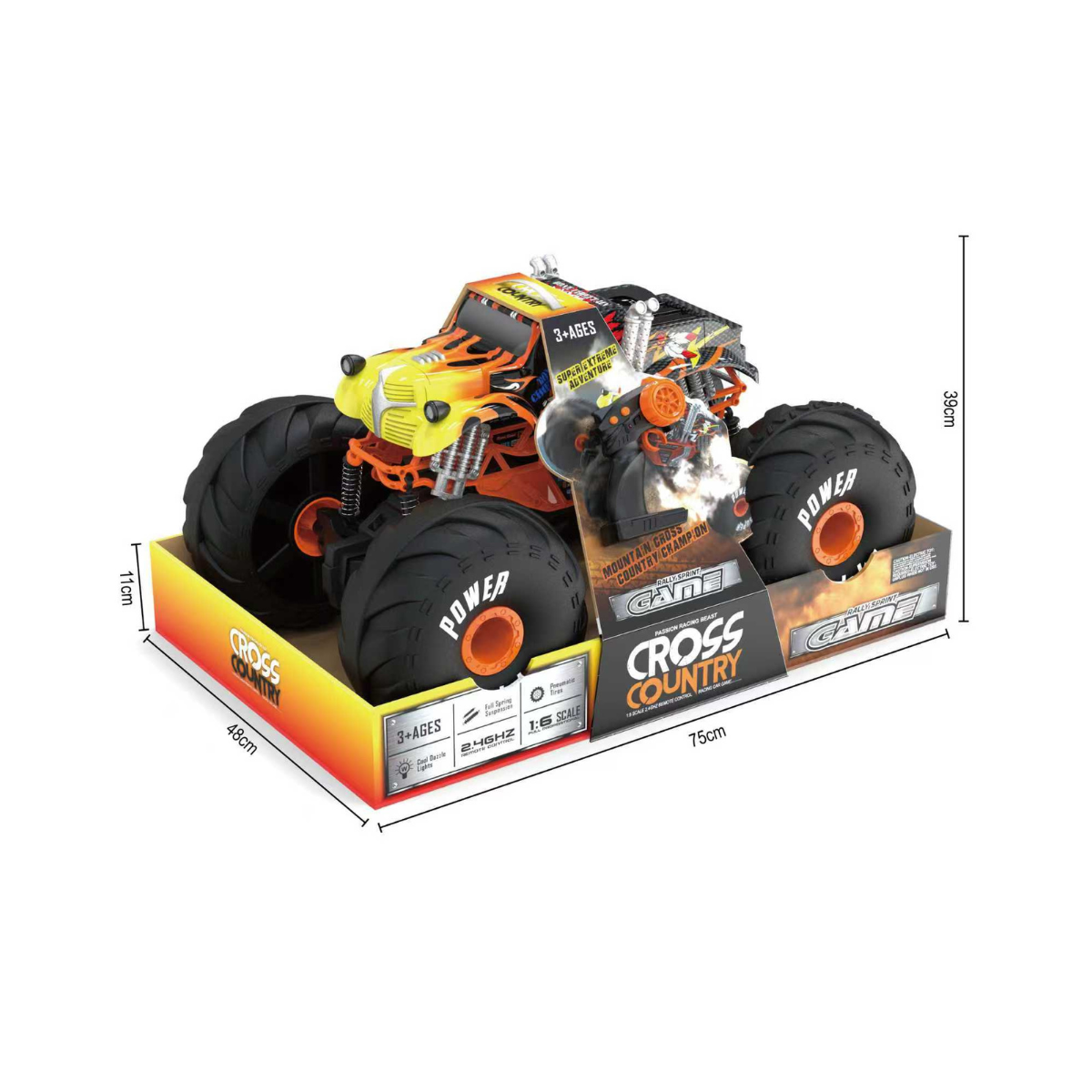 Crazy Wheels 2.4GHz RC Monster Truck 1:10 Scale 4WD High Speed Remote Control Car with Big Wheels, Full Function Hobby RC Car, Assorted Color, Ages 3+