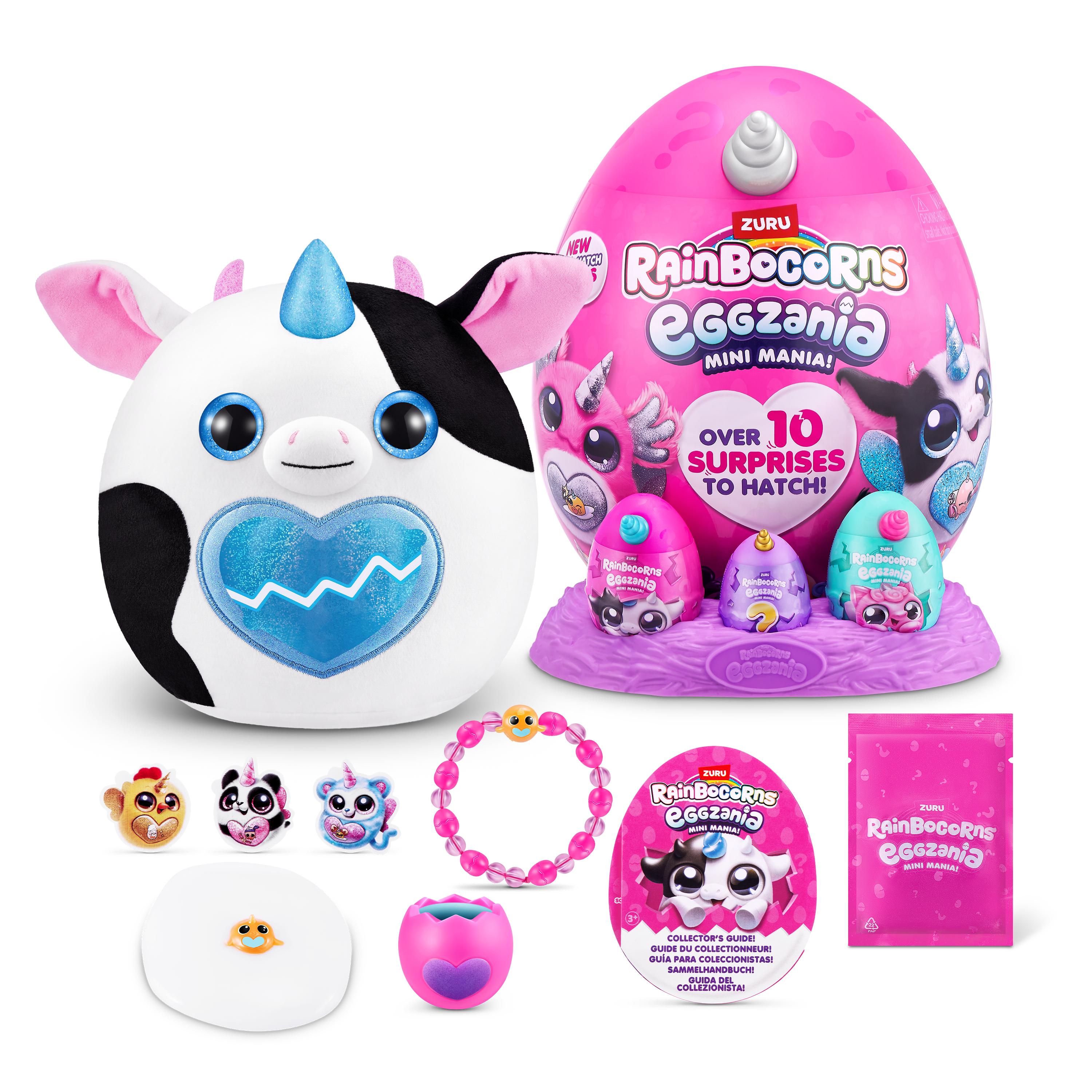 Rainbocorns Eggzania Mini Mania Series 1 Surprise Plush Toy for Girls Ages 3+, Collectible Stuffed Animal with 10+ Surprises, Slime, Stickers & Wearable Jewelry
