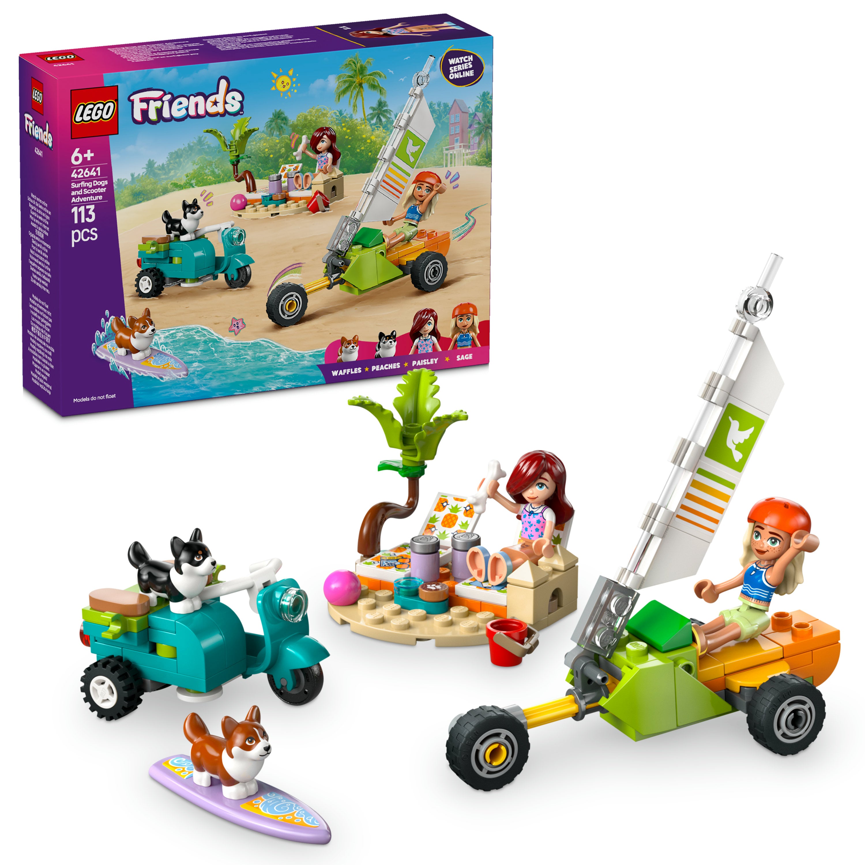 LEGO Friends 42641 Surfing Dogs & Scooter Adventure Set for Kids 6+
