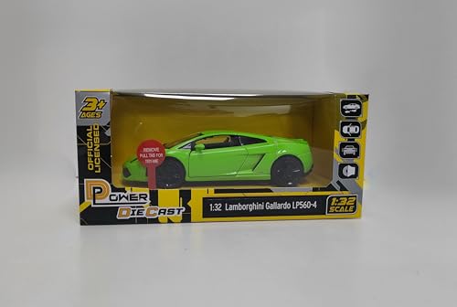 D-PowerLamborghini Gallardo LP560-4 Die-Cast Model Car – 1:32 Scale, Green, Pull-Back Hyper Car Toy, Ages 3+