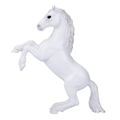 MOJO Mustang Rearing White Figurine, Hand-Painted Farm & Horses Model, Realistic Collectible Toy, Educational Diorama Figure, Ages 3+