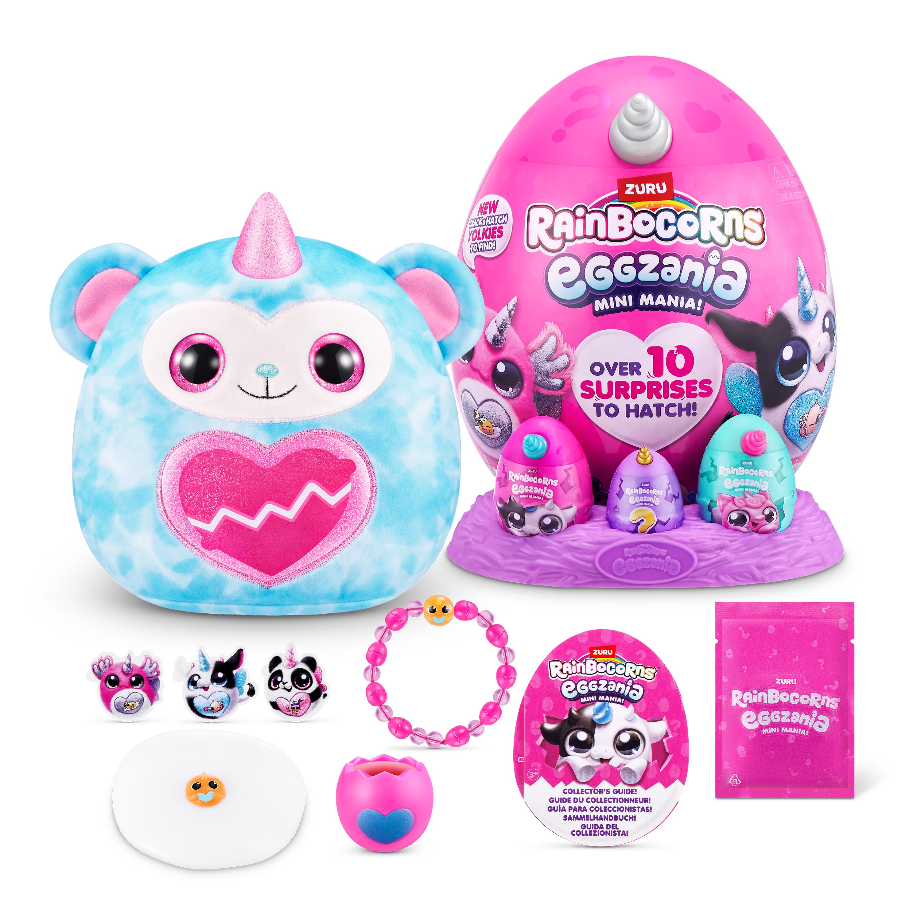 Rainbocorns Eggzania Mini Mania Series 1 Surprise Plush Toy for Girls Ages 3+, Collectible Stuffed Animal with 10+ Surprises, Slime, Stickers & Wearable Jewelry