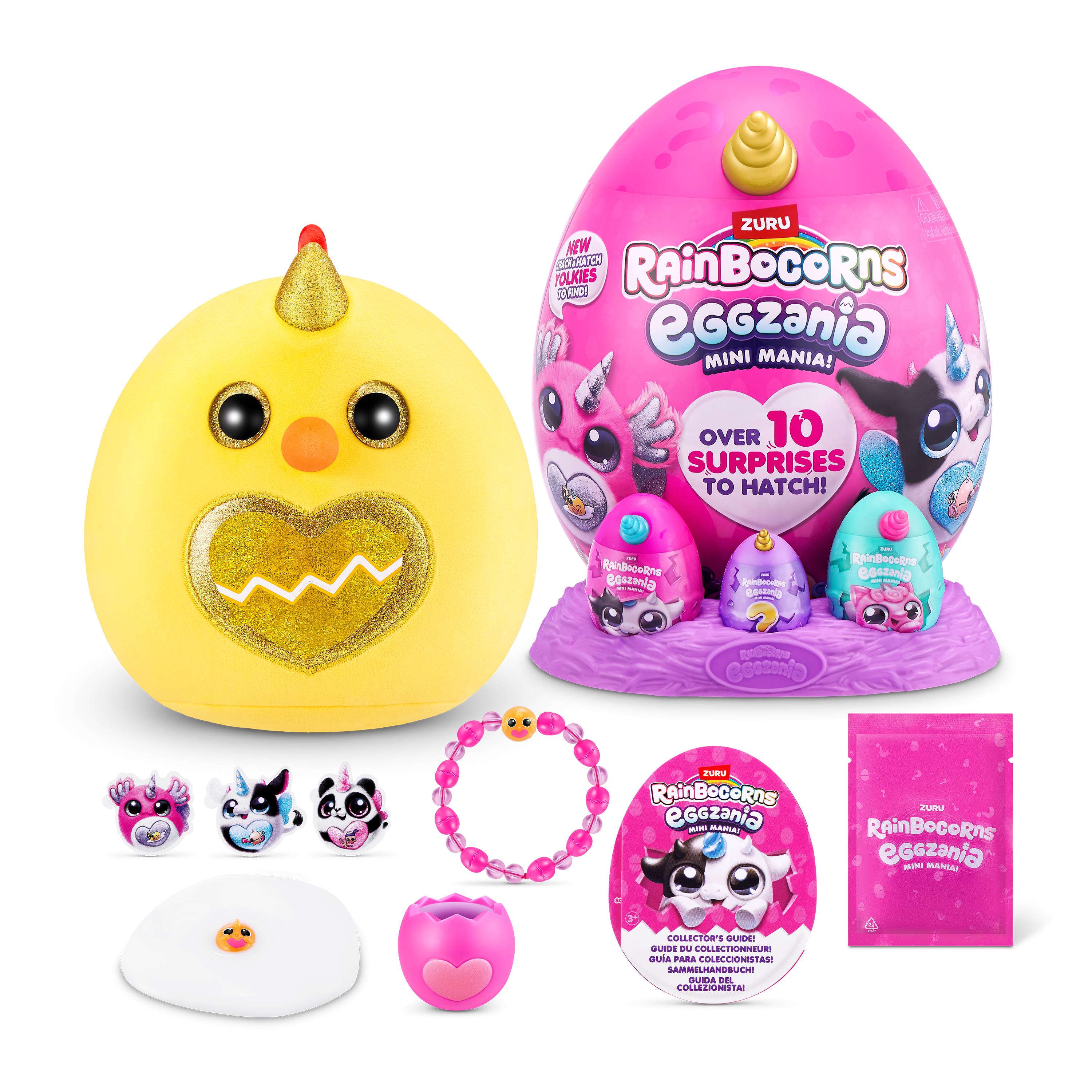 Rainbocorns Eggzania Mini Mania Series 1 Surprise Plush Toy for Girls Ages 3+, Collectible Stuffed Animal with 10+ Surprises, Slime, Stickers & Wearable Jewelry