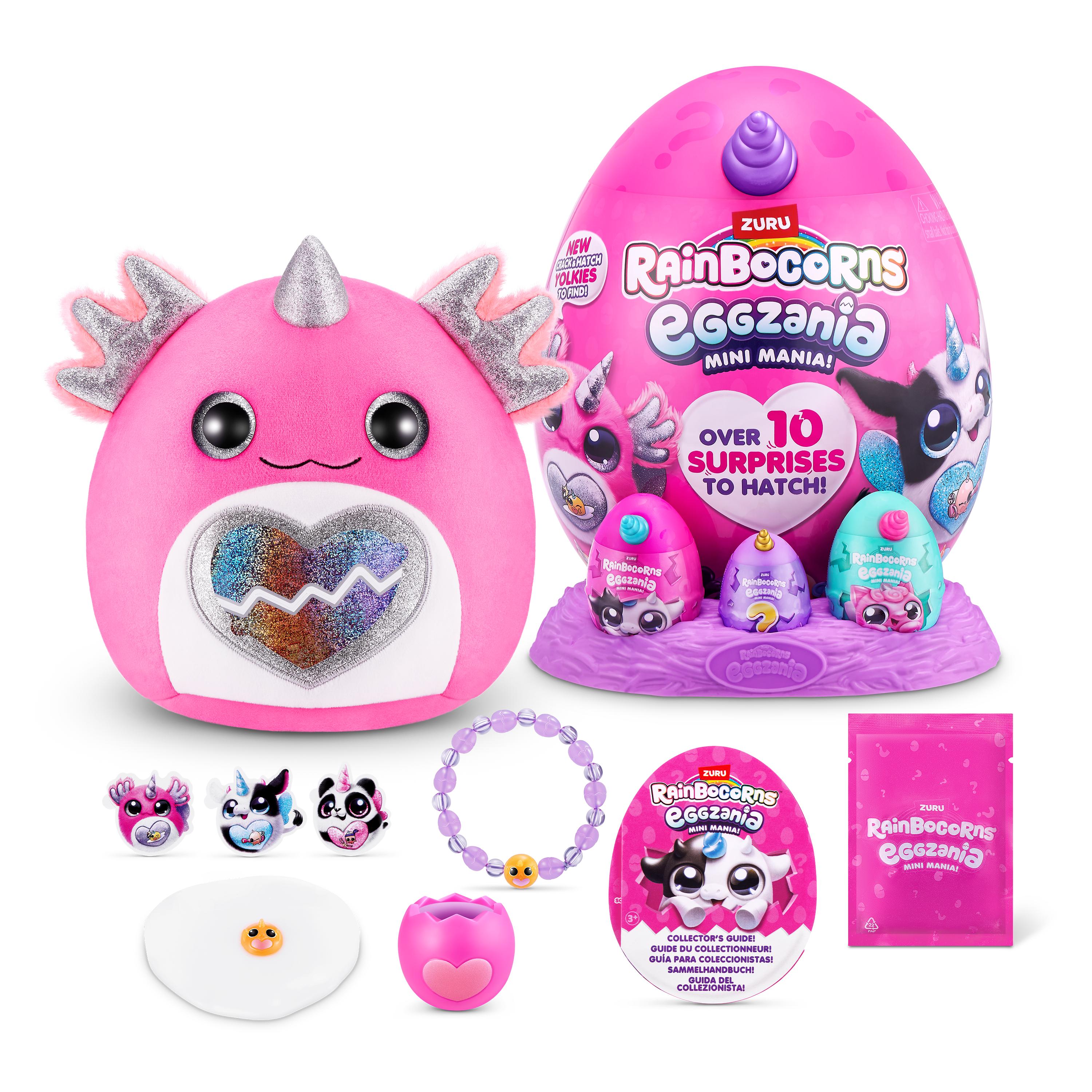 Rainbocorns Eggzania Mini Mania Series 1 Surprise Plush Toy for Girls Ages 3+, Collectible Stuffed Animal with 10+ Surprises, Slime, Stickers & Wearable Jewelry
