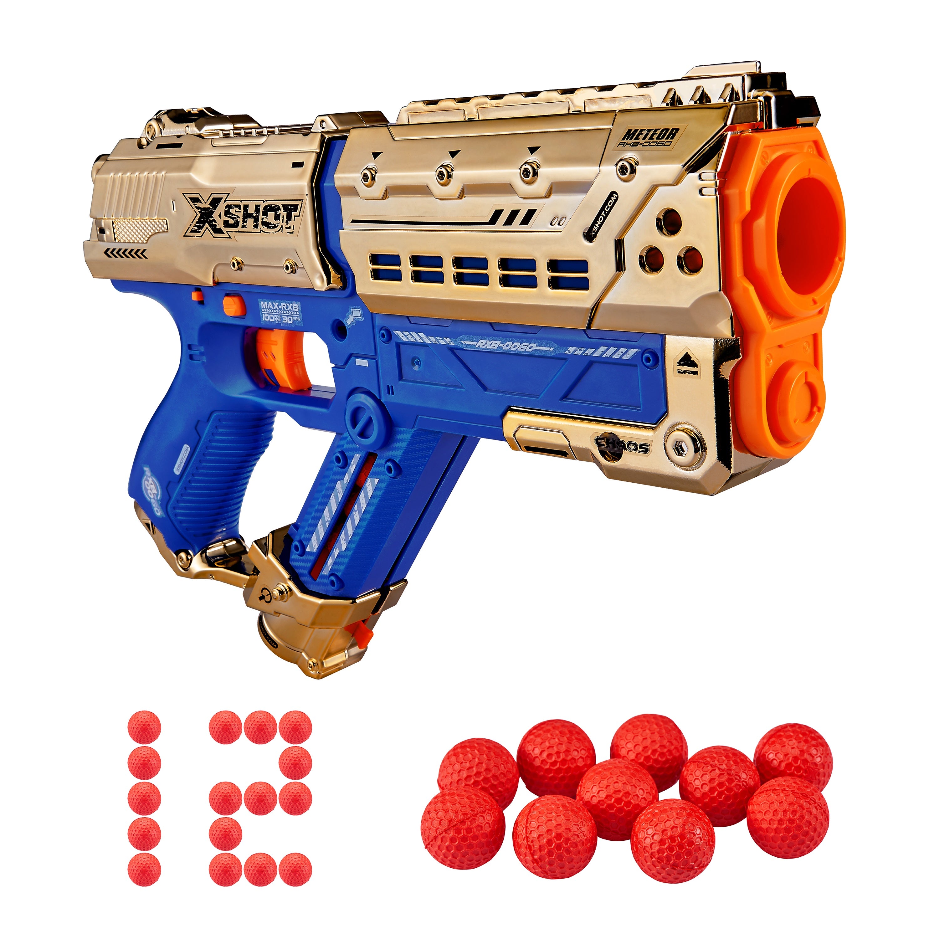 X Shot Chaos Dart Ball Blaster Golden Meteor, High Speed Ball Gun Toy for Boys, Age 14+