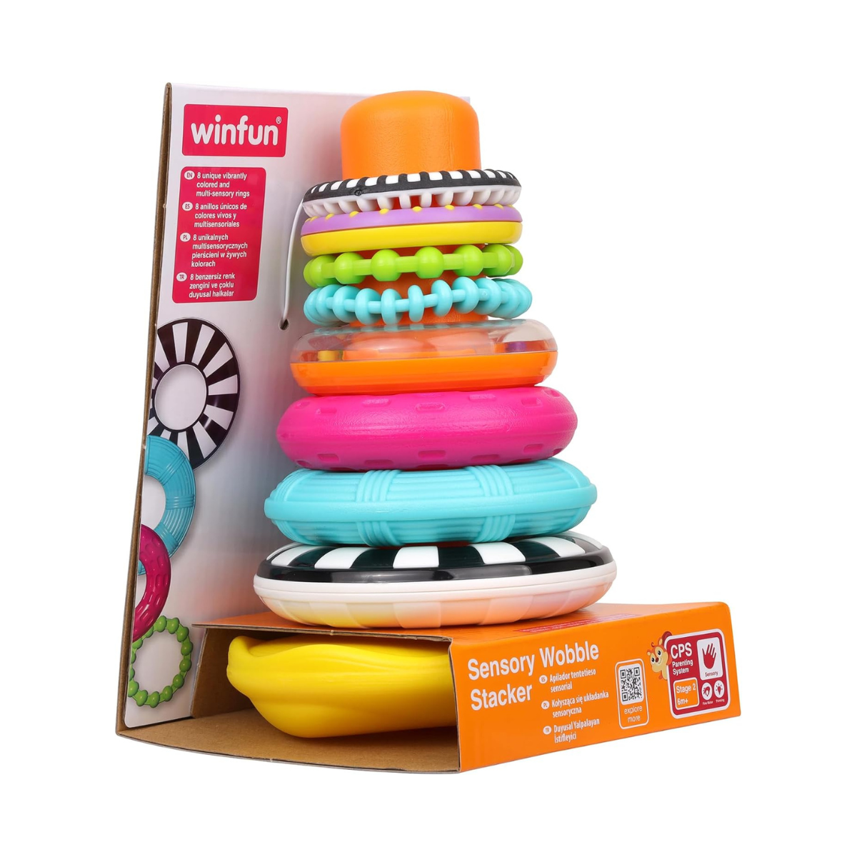 Winfun Sensory Wobble Stacker Baby Toy for Motor Skills Hand-Eye Coordination and Early Learning 3+ Months