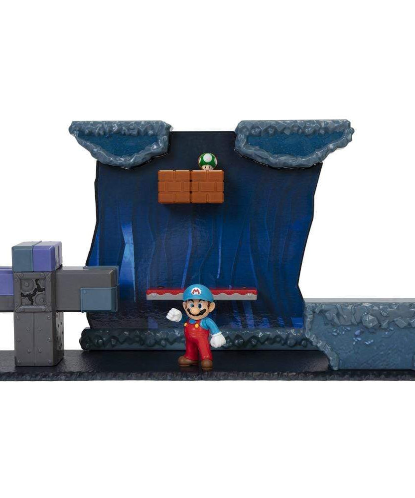 مجموعة ألعاب نينتندو سوبر ماريو أندرغراوند، مجسم ماريو الجليدي المفصل مقاس 2.5 بوصة، 5 قطع تفاعلية للبيئة، كتلة طوب مع فطر منبثق
