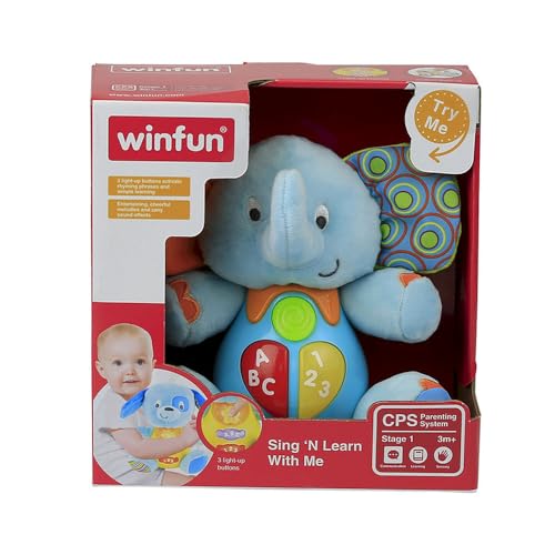 Winfun Timber Elephant Singing and Learning Toy Blue, Light Up Musical Educational Toy for Toddlers, Batteries Included