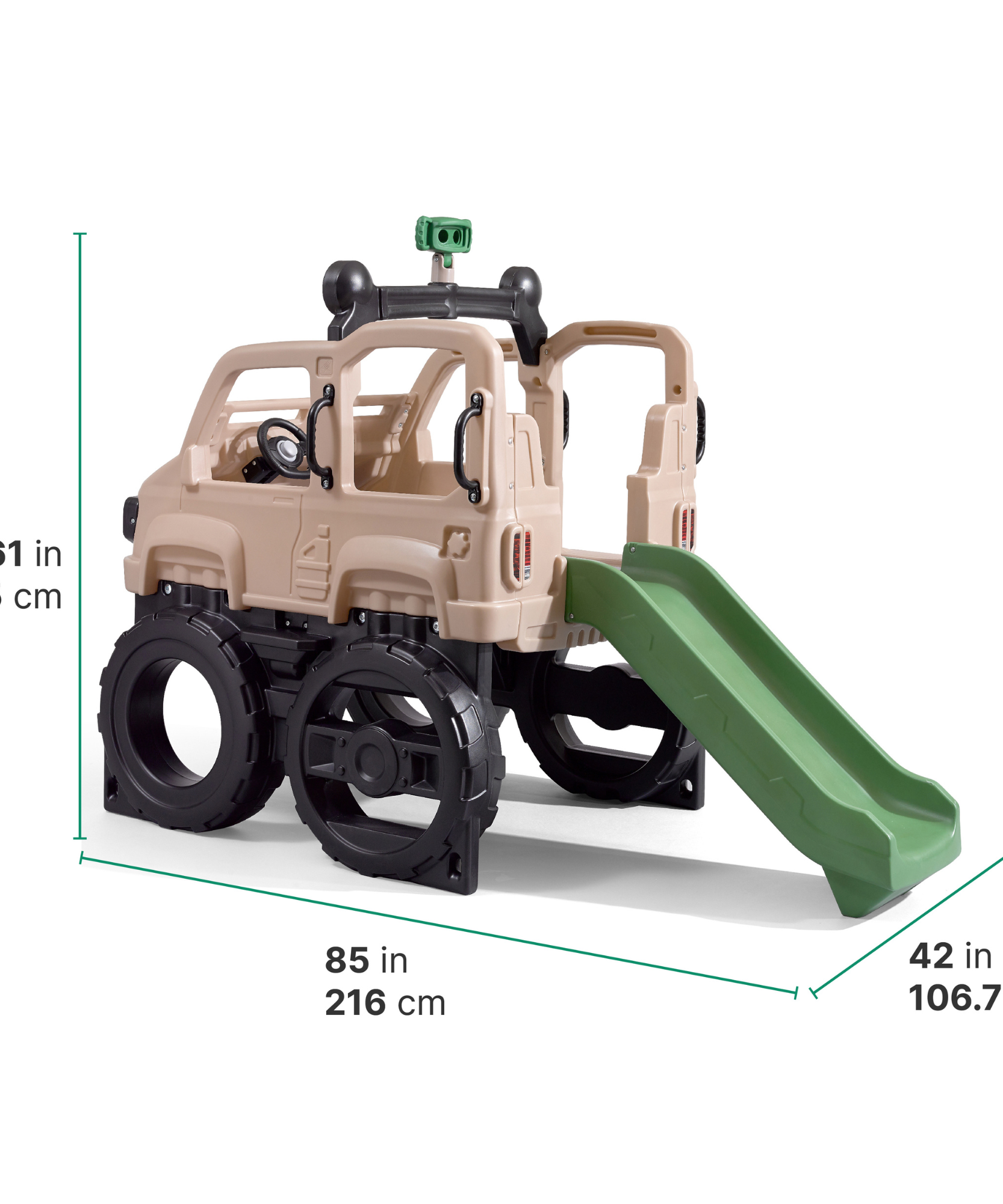 شاحنة تسلق سفاري من ستيب 2، لعبة تسلق سهلة التركيب في الفناء الخلفي مع منزلق، سعة وزن 82 كجم، لعبة صالة ألعاب رياضية خارجية مع عجلة قيادة، جدار تسلق ومنظار، للأطفال من سن سنتين فما فوق