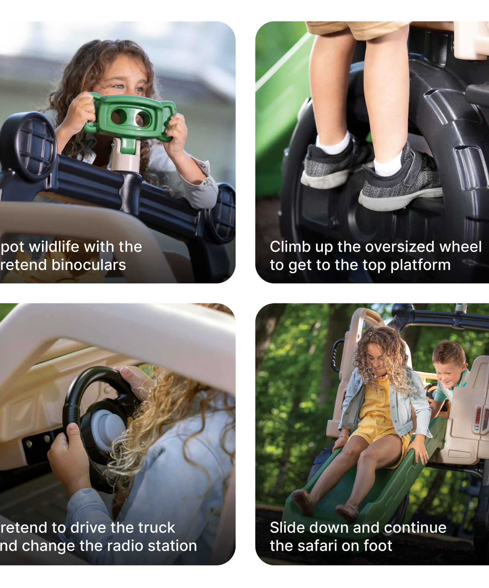شاحنة تسلق سفاري من ستيب 2، لعبة تسلق سهلة التركيب في الفناء الخلفي مع منزلق، سعة وزن 82 كجم، لعبة صالة ألعاب رياضية خارجية مع عجلة قيادة، جدار تسلق ومنظار، للأطفال من سن سنتين فما فوق