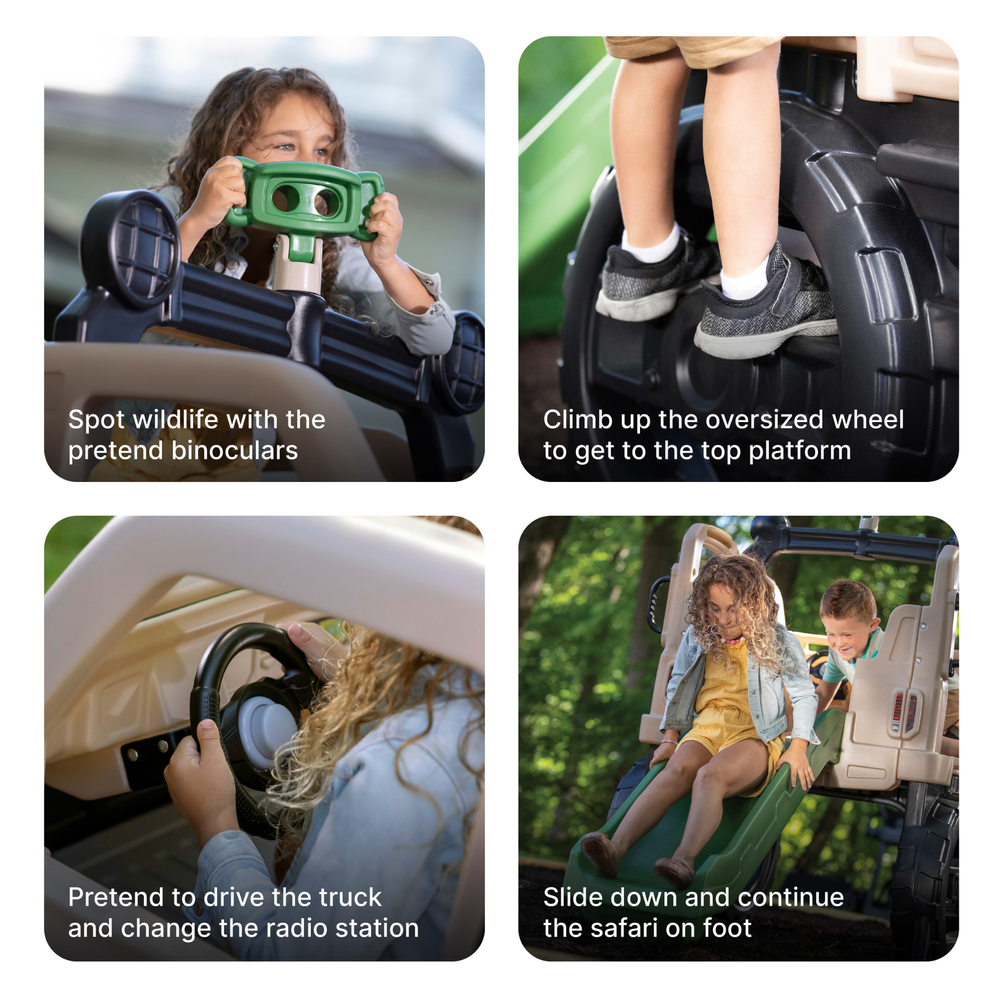 شاحنة تسلق سفاري من ستيب 2، لعبة تسلق سهلة التركيب في الفناء الخلفي مع منزلق، سعة وزن 82 كجم، لعبة صالة ألعاب رياضية خارجية مع عجلة قيادة، جدار تسلق ومنظار، للأطفال من سن سنتين فما فوق