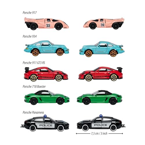 Majorette Porsche 5-Piece Gift Pack – Officially Licensed Porsche 911 GT3 RS & 934 Brumos, Metal Die-Cast Cars with Moving Parts, Ages 3+