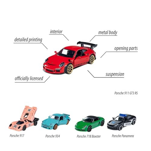 Majorette Porsche 5-Piece Gift Pack – Officially Licensed Porsche 911 GT3 RS & 934 Brumos, Metal Die-Cast Cars with Moving Parts, Ages 3+