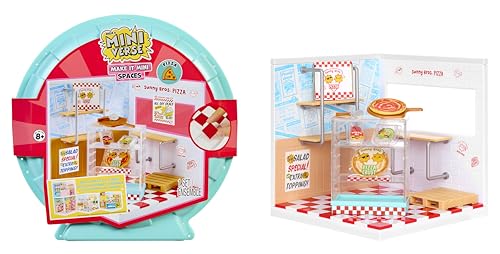 MGA’s Miniverse Make It Mini Spaces Starter Pack Red, Buildable Custom Scene with Wall Panels, Floor, Furniture, Wallpaper, Surprise Ingredients & NFC Card, Ice Cream & Pizza Shop Themes- 566069