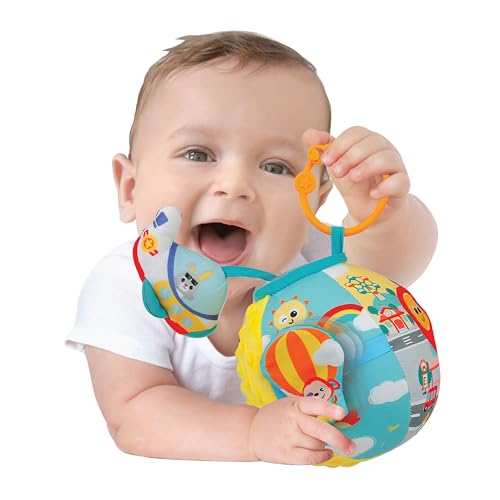 Winfun Lil Traveller Activity Ball Sensory Travel Toy for Baby Boys and Girls Ages 3 Months and Up Fine Motor Skill Development with Sounds Textures and Stroller Clip