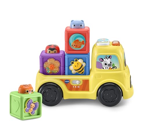 VTech Baby Pop-a-Block Truck, Interactive Learning Toy, Sensory Toy, Develops Motor Skills, Teaches Numbers, Shapes and Textures, Suitable for Ages 6, 9, 12 Months Plus, English Version