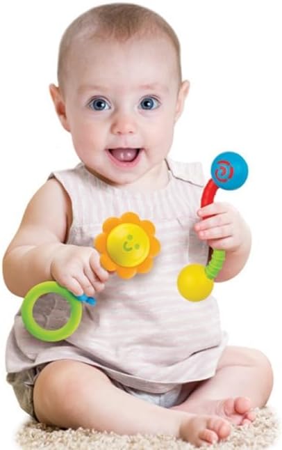 Winfun Garden Pals Rattle Set, 3-Piece Baby Rattle Pack, Garden-Themed Insect & Flower Rattles, Sensory Toy for Newborns 0M+