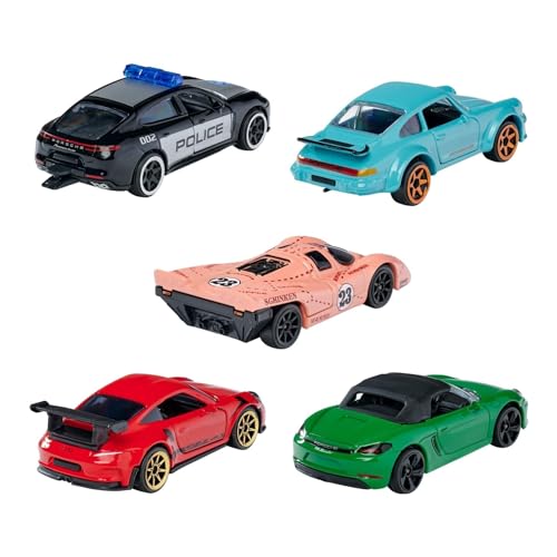 Majorette Porsche 5-Piece Gift Pack – Officially Licensed Porsche 911 GT3 RS & 934 Brumos, Metal Die-Cast Cars with Moving Parts, Ages 3+
