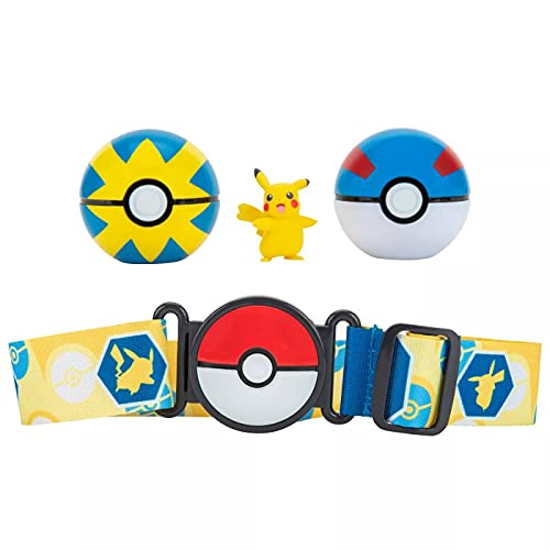 Pokémon Clip N Go Poké Ball Belt Set, Adjustable Trainer Belt with 2 Poké Balls and 2 Inch Pokémon Figure, Role Play Battle Accessory Toy, Ages 4+