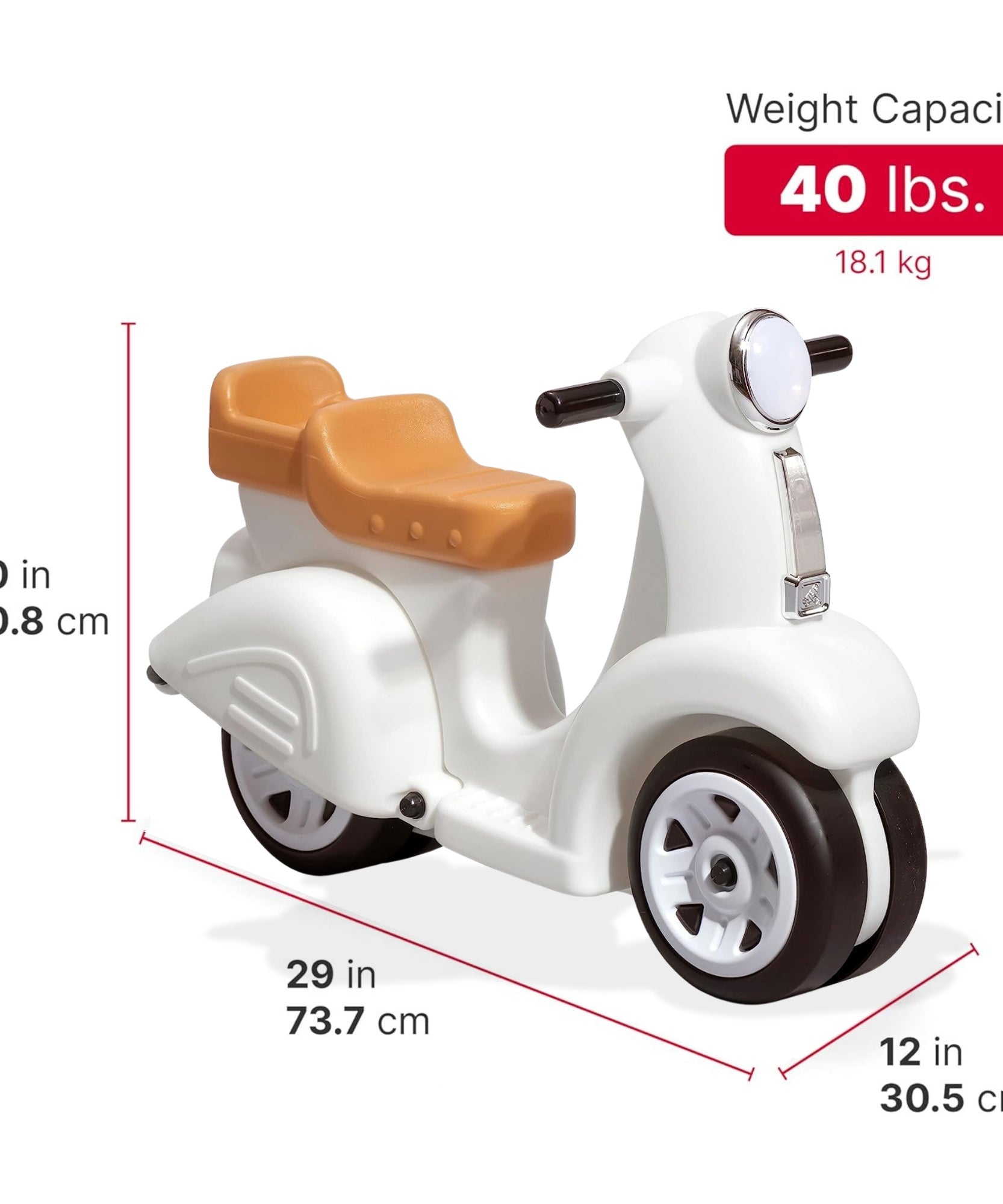 سكوتر ستيب 2 للأطفال، مقعد واحد، سهل التخزين، لعبة ركوب مع فتحة تخزين خلفية، مناسب للأطفال من الأولاد والبنات من سن 18 شهرًا فما فوق، لون أبيض