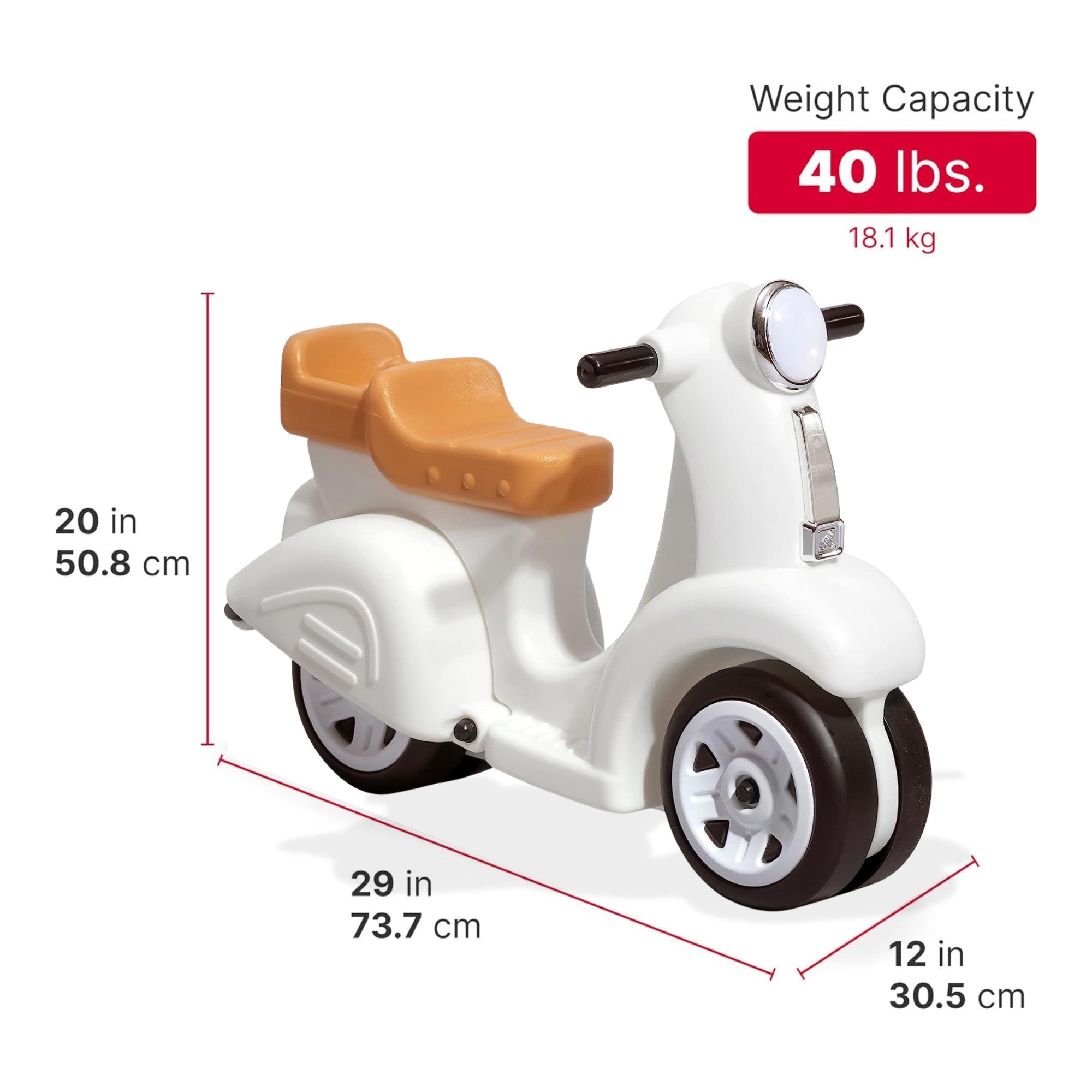 سكوتر ستيب 2 للأطفال، مقعد واحد، سهل التخزين، لعبة ركوب مع فتحة تخزين خلفية، مناسب للأطفال من الأولاد والبنات من سن 18 شهرًا فما فوق، لون أبيض
