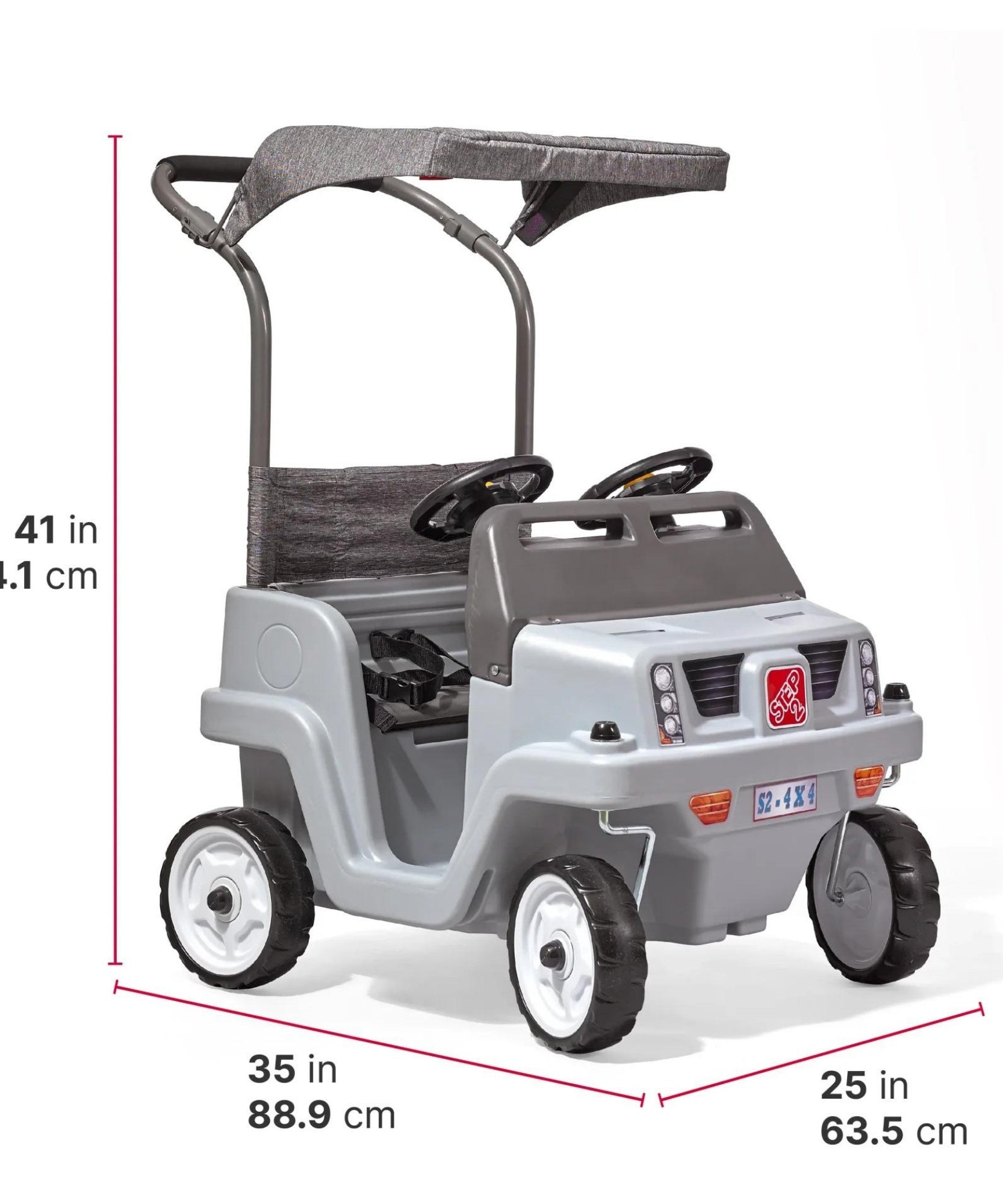 سيارة دفع رباعي جانبية من ستيب 2، سيارة دفع للأطفال بمقعدين مع مظلة، لعبة سهلة التخزين مع حزام أمان وبوق وتخزين أسفل المقعد، مناسبة للأطفال من الأولاد والبنات من سن 18 شهرًا فما فوق، لون رمادي