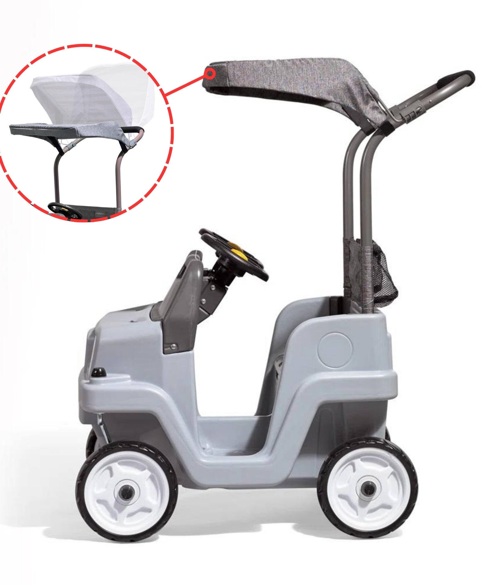 سيارة دفع رباعي جانبية من ستيب 2، سيارة دفع للأطفال بمقعدين مع مظلة، لعبة سهلة التخزين مع حزام أمان وبوق وتخزين أسفل المقعد، مناسبة للأطفال من الأولاد والبنات من سن 18 شهرًا فما فوق، باللون الأزرق والرمادي