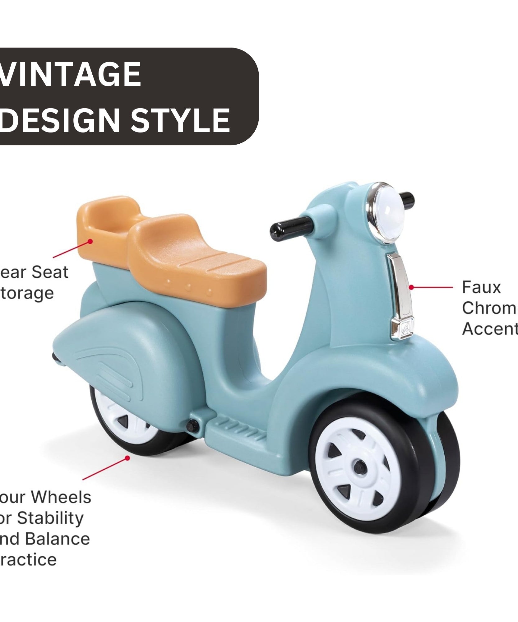 Step2 Kids Ride Along Scooter, Single Seater Easy to Store Ride On Toy with Rear Storage Slot, Suitable for Children both Boys and Girls Aged 18m and Above, Blue