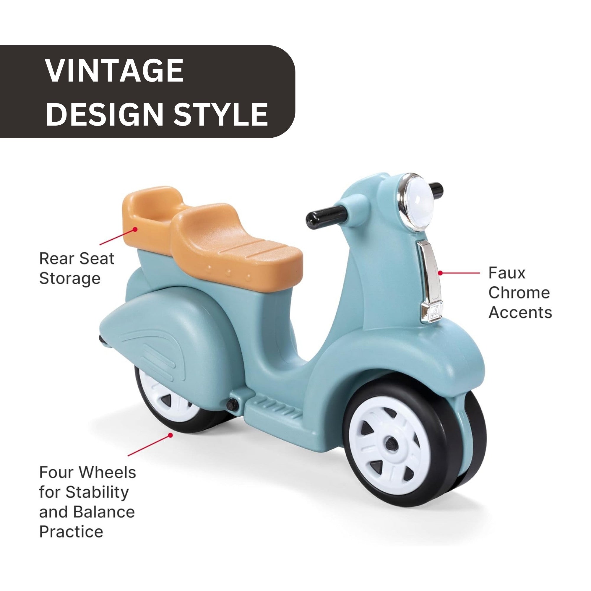 Step2 Kids Ride Along Scooter, Single Seater Easy to Store Ride On Toy with Rear Storage Slot, Suitable for Children both Boys and Girls Aged 18m and Above, Blue