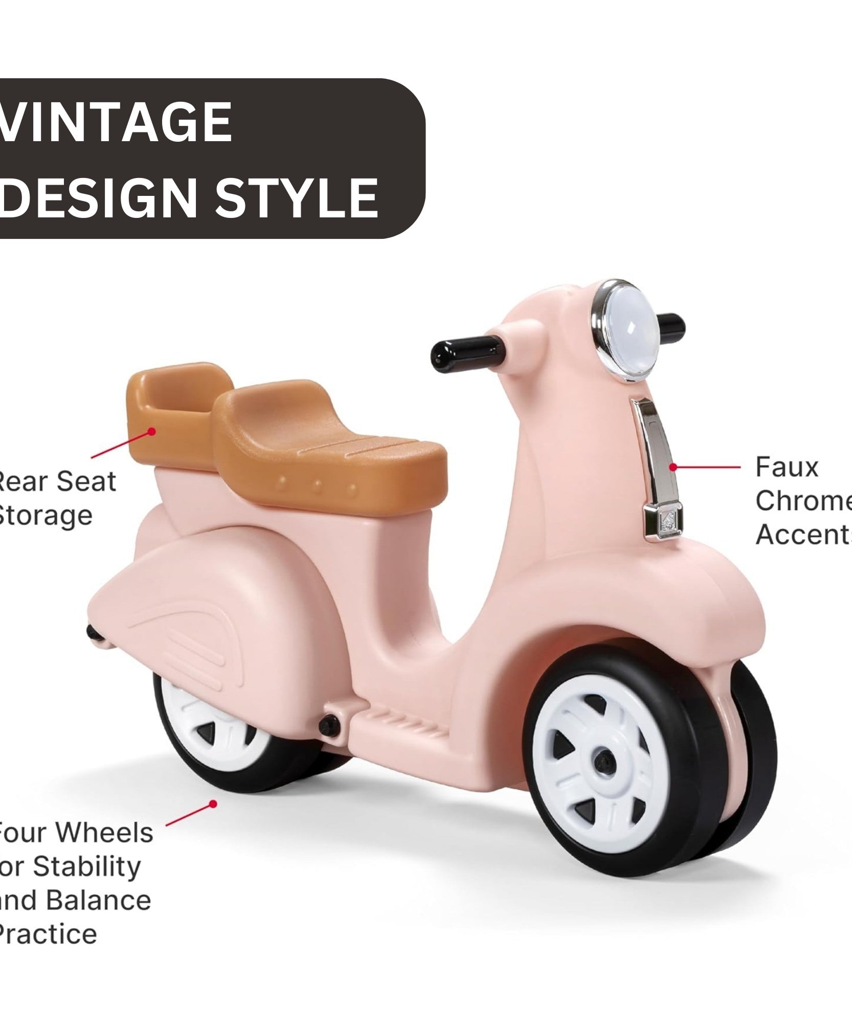 سكوتر ستيب 2 للأطفال، مقعد واحد، سهل التخزين، لعبة ركوب مع فتحة تخزين خلفية، مناسب للأطفال من الأولاد والبنات من سن 18 شهرًا فما فوق، لون وردي