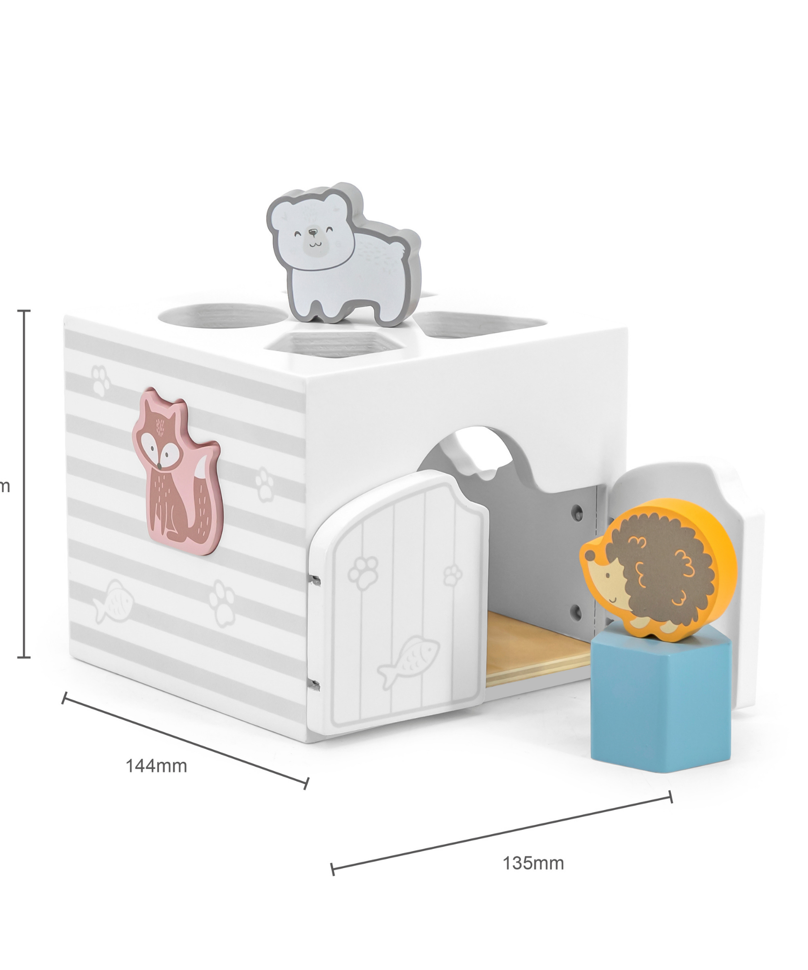 لعبة فرز الأشكال PolarB مع مكعبات موسيقية، 7 قطع خشبية تتضمن أشكال حيوانات ومرآة ومكعبات صوتية، لعبة تعليمية للأطفال الصغار من عمر 18 شهرًا فما فوق