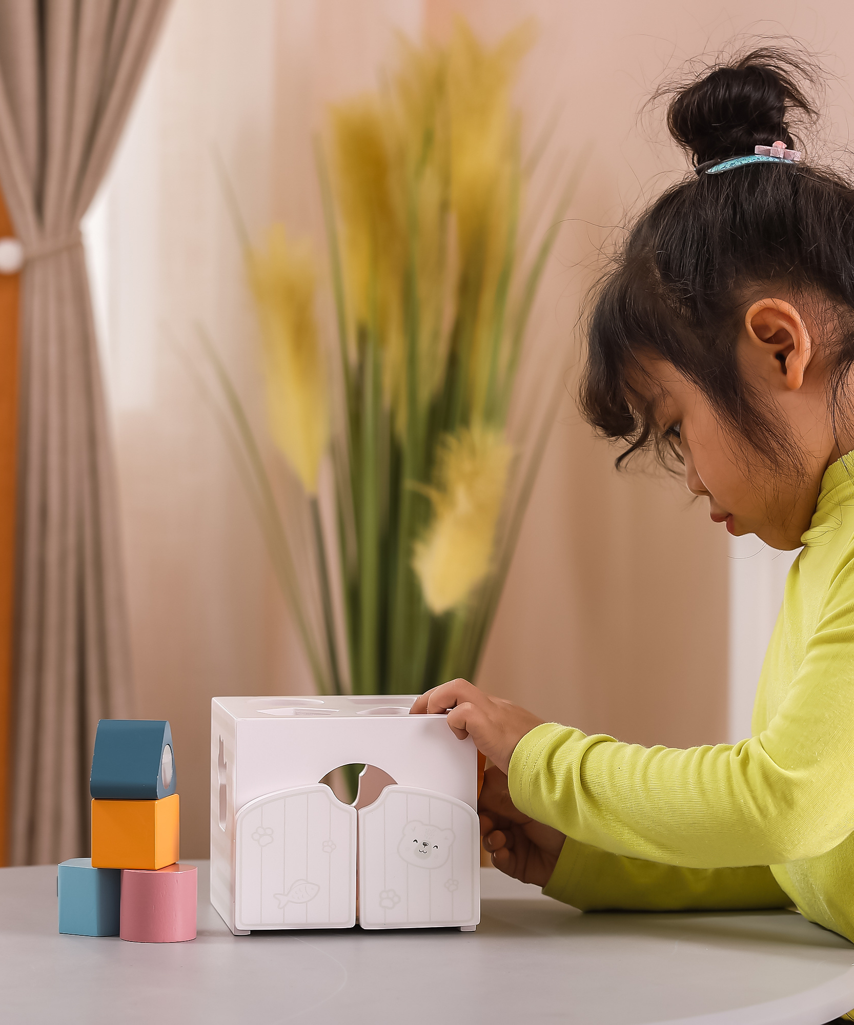 لعبة فرز الأشكال PolarB مع مكعبات موسيقية، 7 قطع خشبية تتضمن أشكال حيوانات ومرآة ومكعبات صوتية، لعبة تعليمية للأطفال الصغار من عمر 18 شهرًا فما فوق