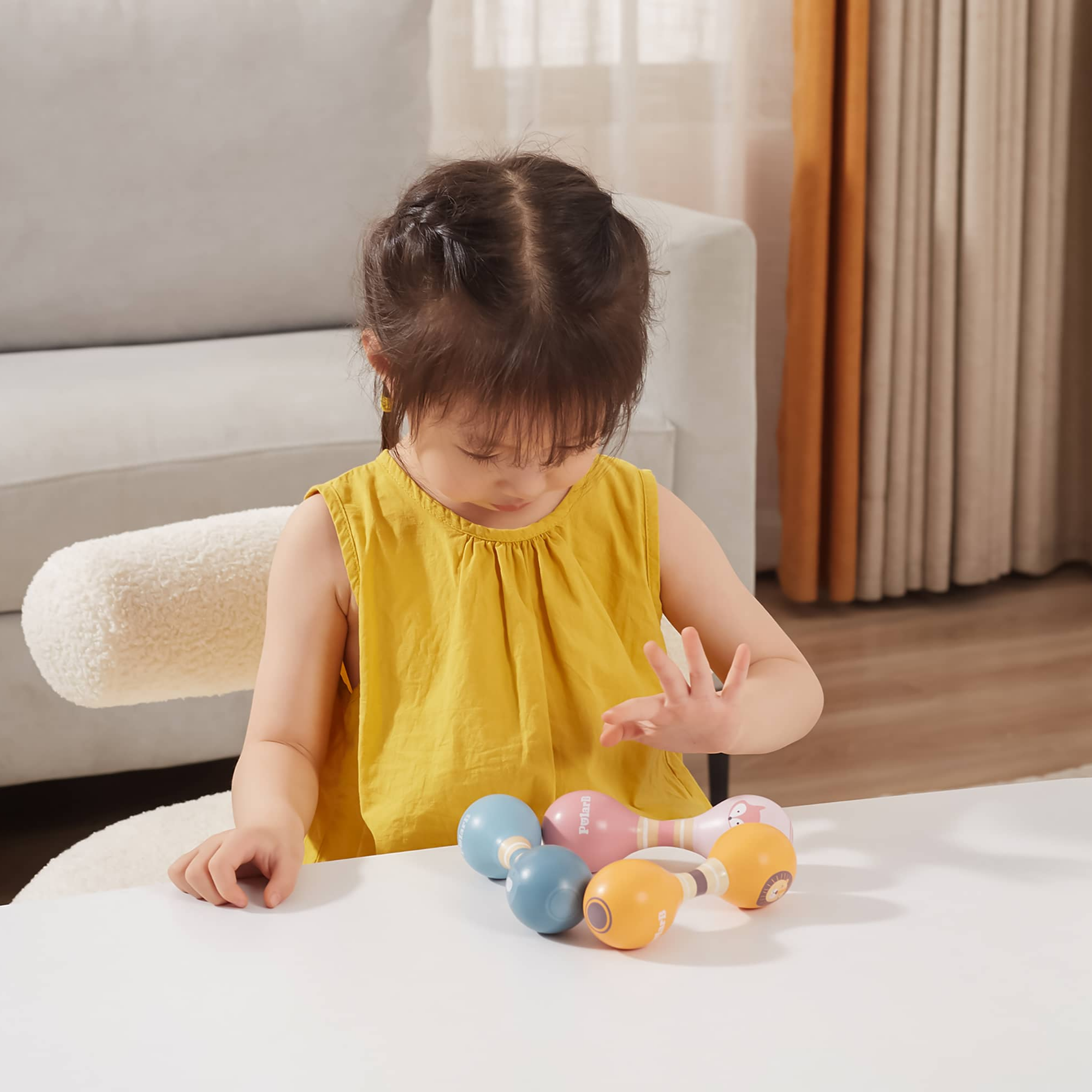 ماراكاس خشبية مزدوجة من PolarB للأطفال الصغار والرضع، تصميم فيل سهل الإمساك، آلة موسيقية مبكرة، آمنة وغير سامة، مناسبة من عمر 0 أشهر فما فوق