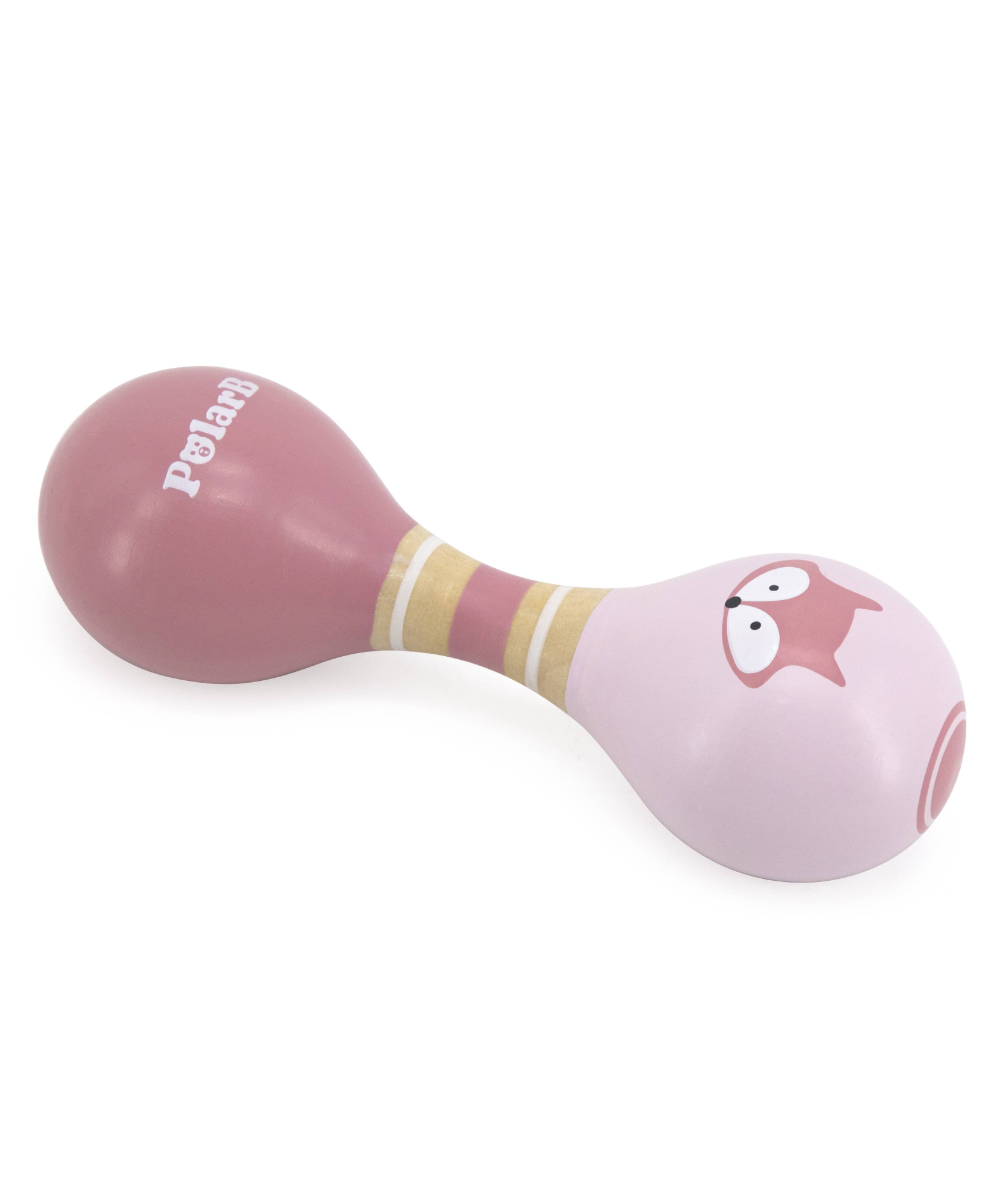 ماراكاس خشبية مزدوجة من PolarB للأطفال الصغار والرضع، تصميم ثعلب سهل الإمساك، آلة موسيقية مبكرة، آمنة وغير سامة، مناسبة للأطفال من عمر 0 أشهر فما فوق