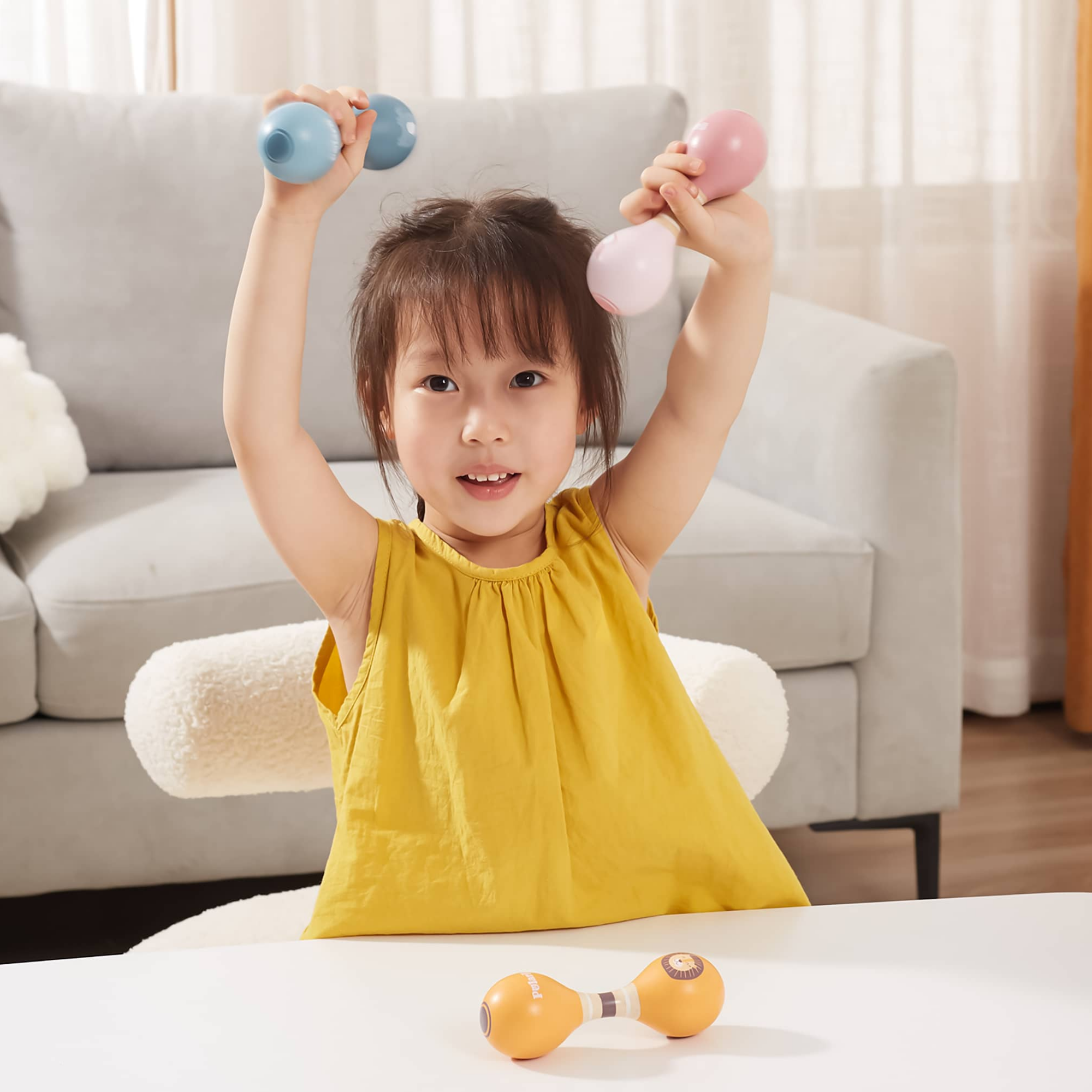 ماراكاس خشبية مزدوجة من PolarB للأطفال الصغار والرضع، تصميم ثعلب سهل الإمساك، آلة موسيقية مبكرة، آمنة وغير سامة، مناسبة للأطفال من عمر 0 أشهر فما فوق