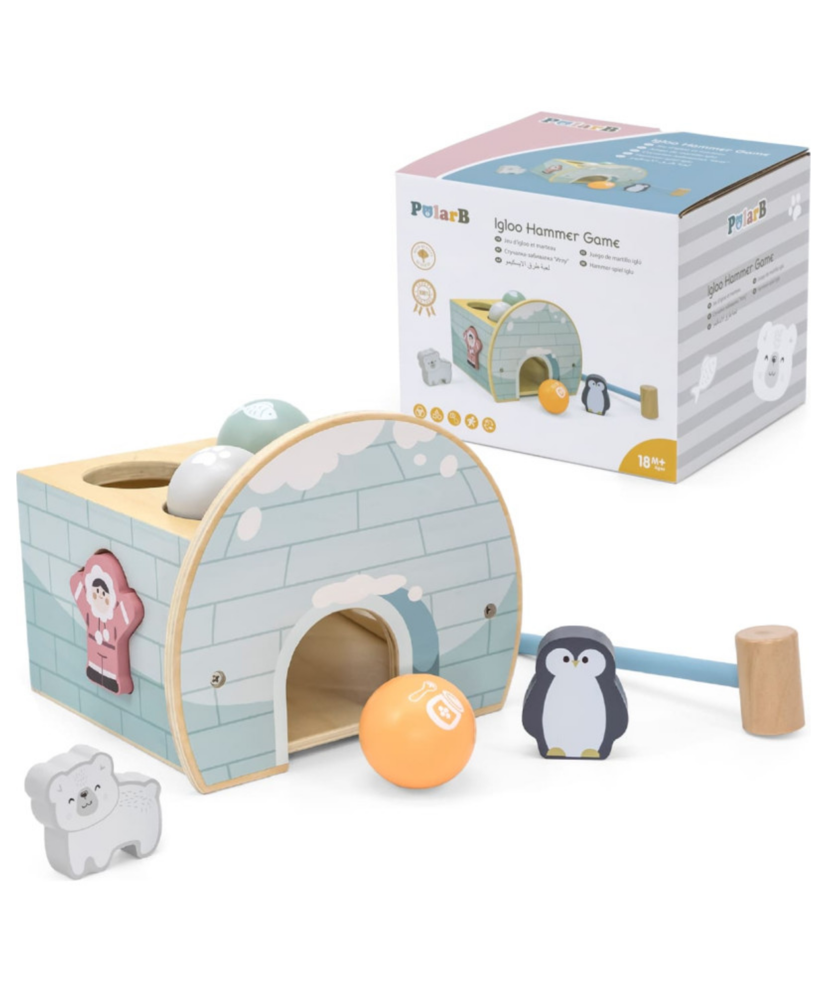 لعبة مطرقة بولار بي إيجلو وفرز الأشكال للأطفال الصغار، لعبة نشاط خشبية مع مطرقة وكرات وشخصيات، تشجع المهارات الحركية الدقيقة، مناسبة للأعمار من 18 شهرًا فما فوق