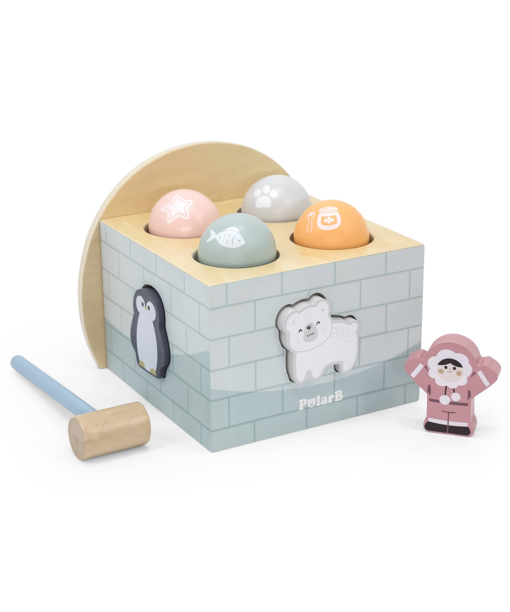 لعبة مطرقة بولار بي إيجلو وفرز الأشكال للأطفال الصغار، لعبة نشاط خشبية مع مطرقة وكرات وشخصيات، تشجع المهارات الحركية الدقيقة، مناسبة للأعمار من 18 شهرًا فما فوق