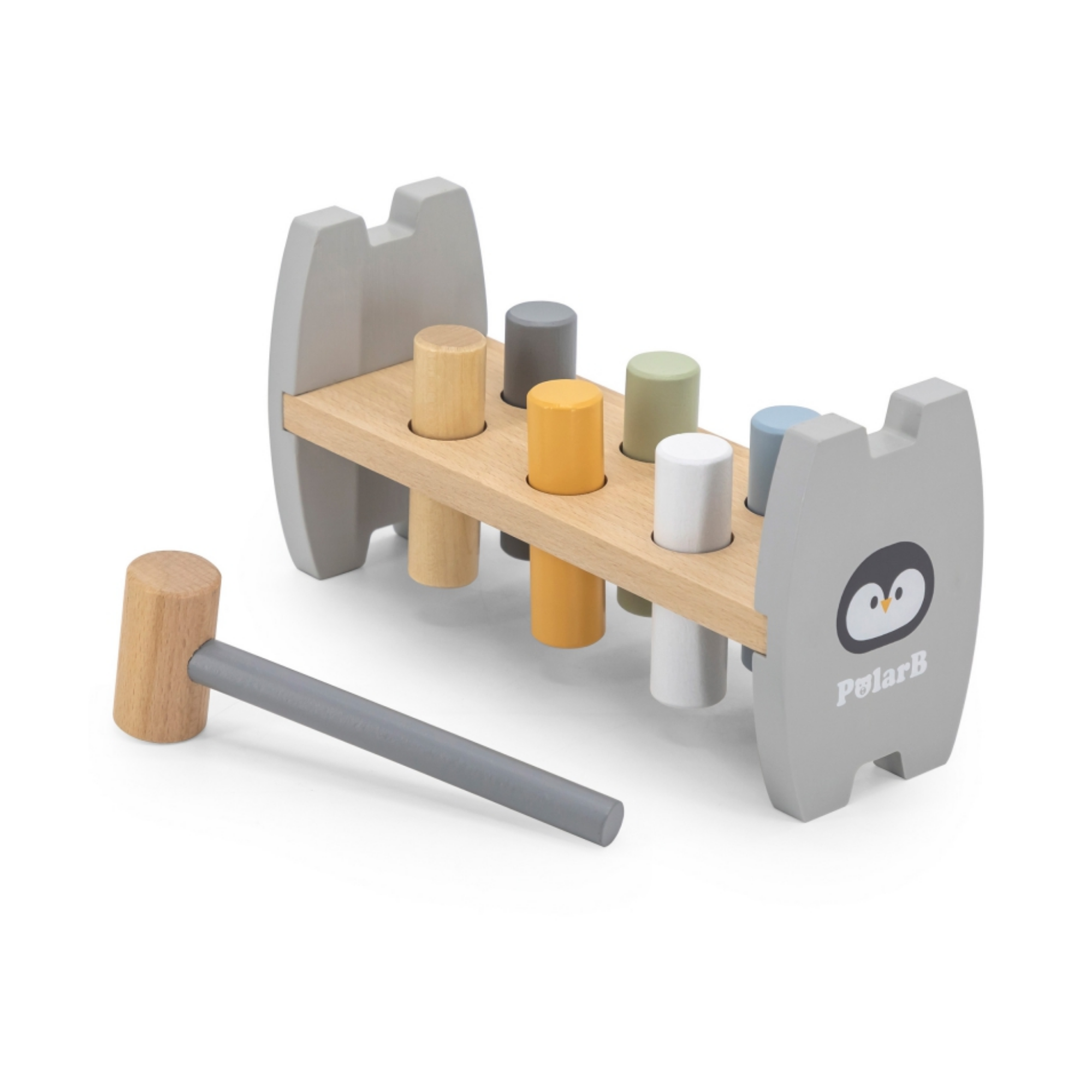 مجموعة PolarB الخشبية للتكديس والضرب بتصميم البطريق، تتضمن أداة تكديس البطريق ومقعد التكديس، لعبة تعليمية مستوحاة من مونتيسوري للأطفال الصغار من عمر سنة فما فوق