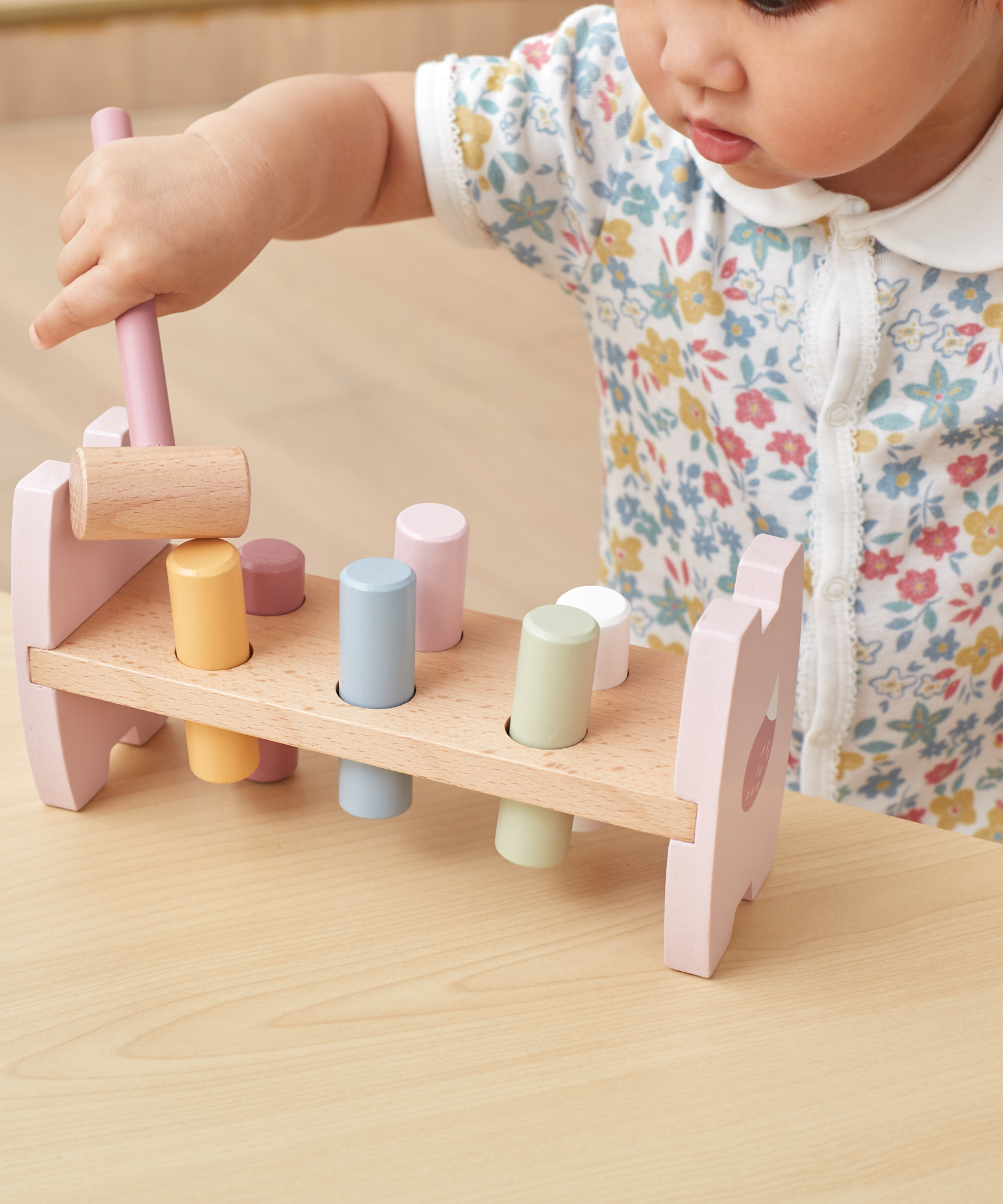 مجموعة PolarB الخشبية للتكديس والضرب بتصميم ثعلب، تتضمن أداة تكديس ثعلب ومقعد ضرب، لعبة تعليمية مستوحاة من مونتيسوري للأطفال الصغار من عمر سنة فما فوق