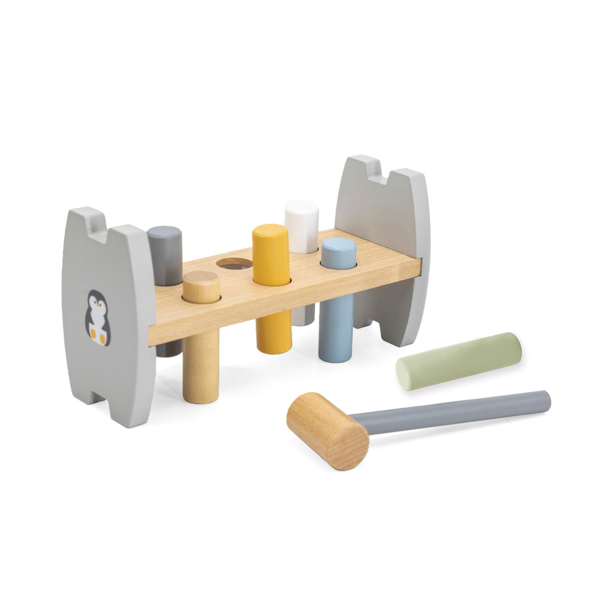 مقعد التكديس والضرب من PolarB Penguin، لعبة خشبية للأطفال 2 في 1 مع مقعد التكديس والضرب، تنمي المهارات الحركية الدقيقة والتنسيق بين اليد والعين، للأعمار من 12 شهرًا فما فوق