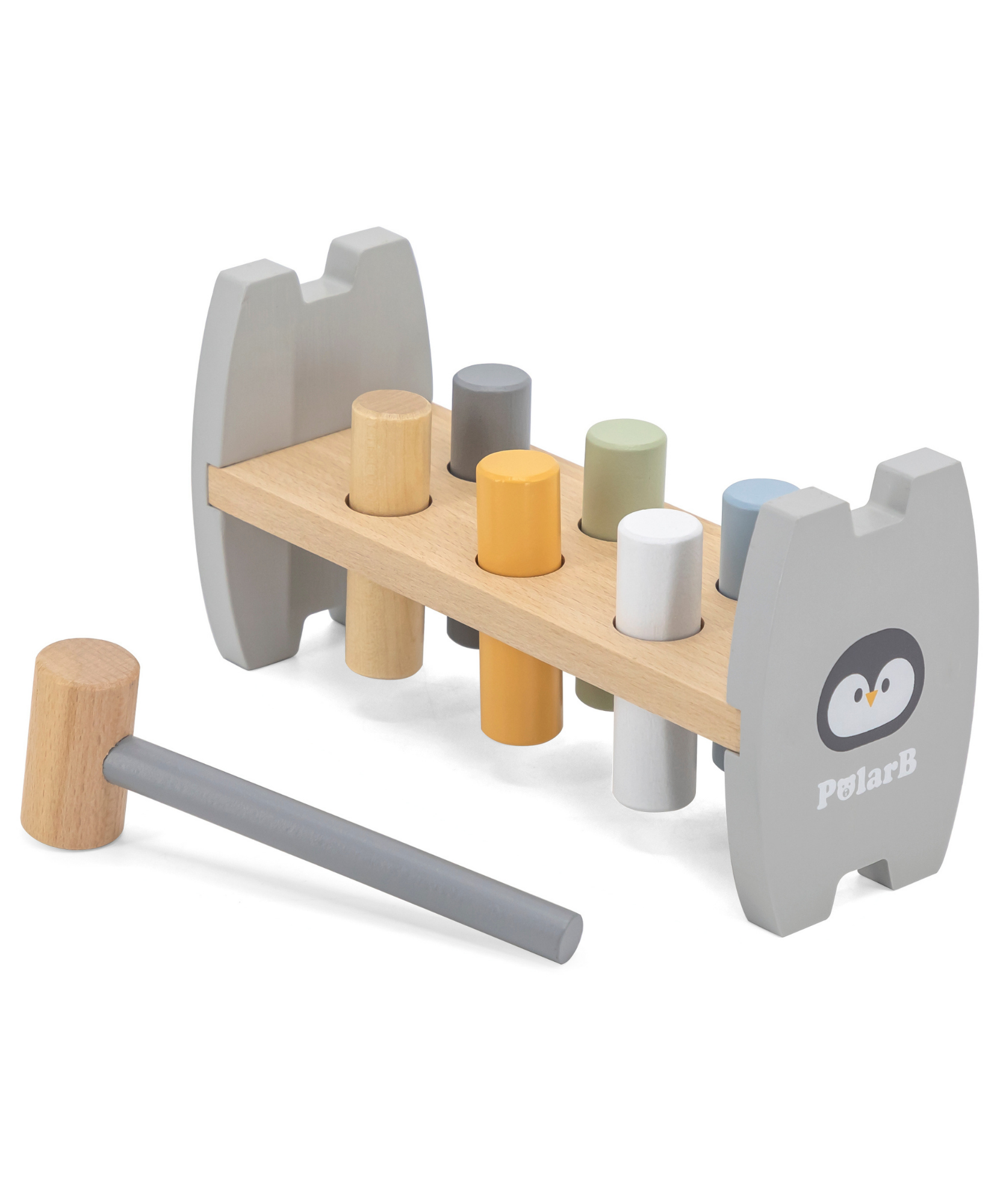 مقعد التكديس والضرب من PolarB Penguin، لعبة خشبية للأطفال 2 في 1 مع مقعد التكديس والضرب، تنمي المهارات الحركية الدقيقة والتنسيق بين اليد والعين، للأعمار من 12 شهرًا فما فوق