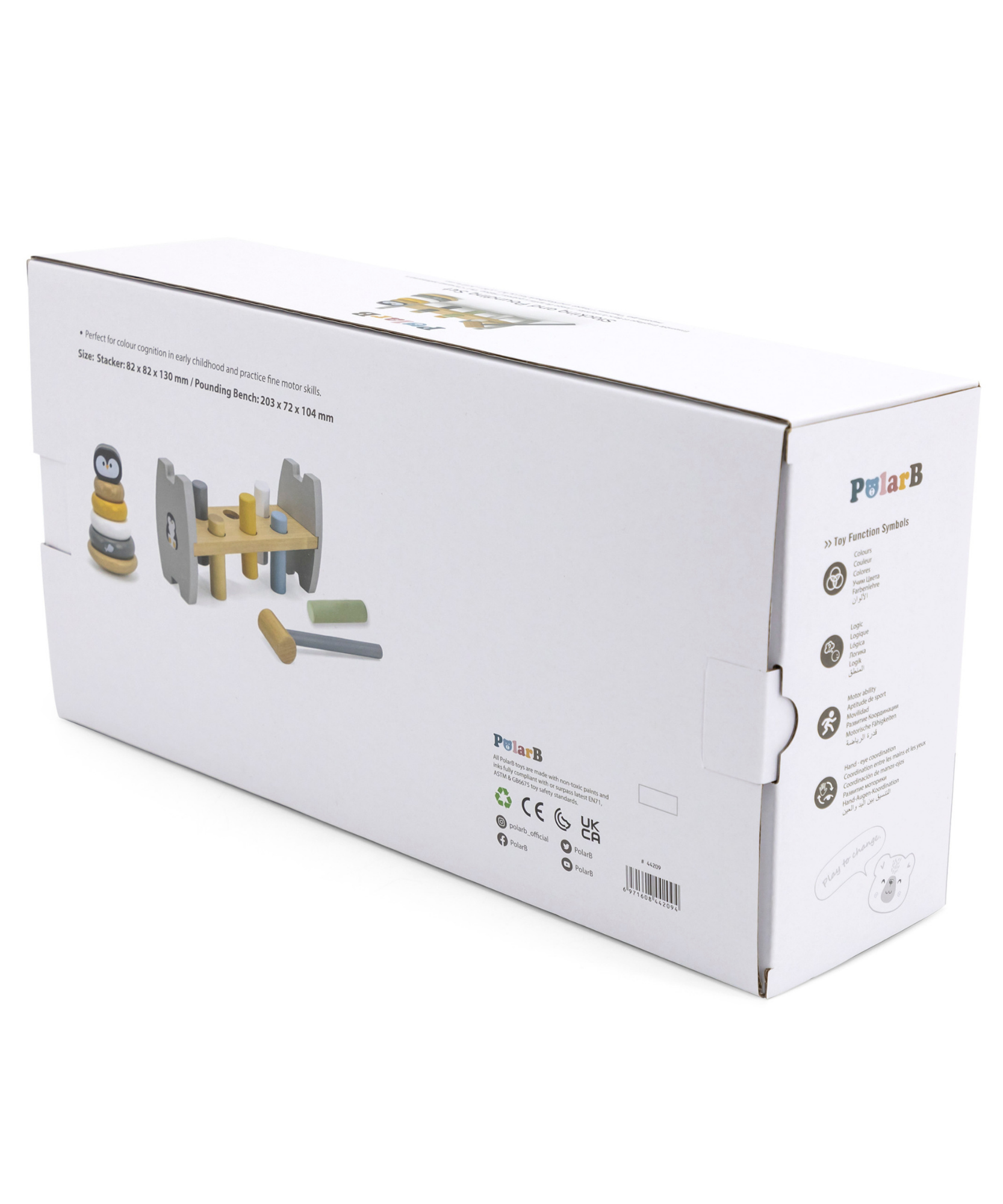 مقعد التكديس والضرب من PolarB Penguin، لعبة خشبية للأطفال 2 في 1 مع مقعد التكديس والضرب، تنمي المهارات الحركية الدقيقة والتنسيق بين اليد والعين، للأعمار من 12 شهرًا فما فوق