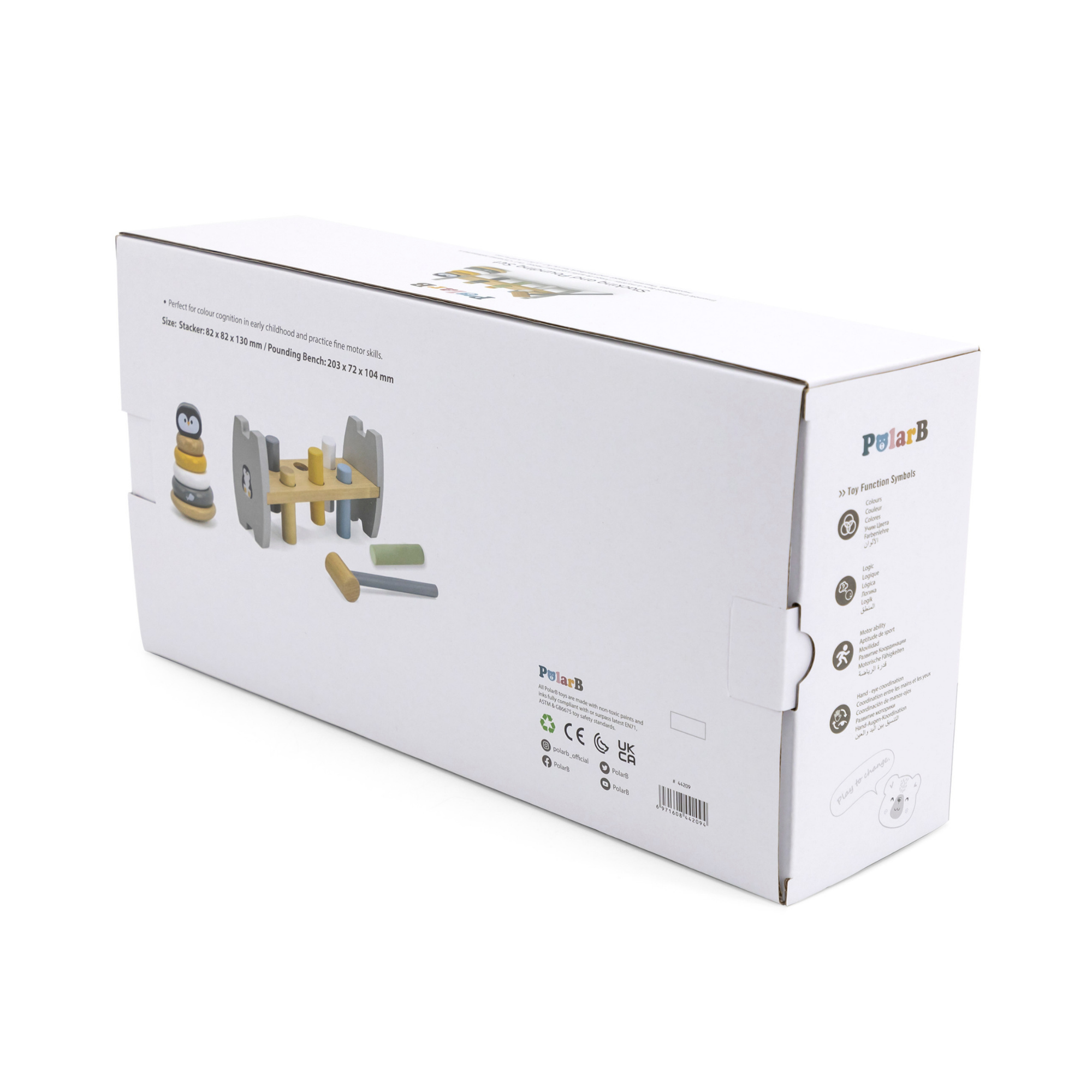 مقعد التكديس والضرب من PolarB Penguin، لعبة خشبية للأطفال 2 في 1 مع مقعد التكديس والضرب، تنمي المهارات الحركية الدقيقة والتنسيق بين اليد والعين، للأعمار من 12 شهرًا فما فوق