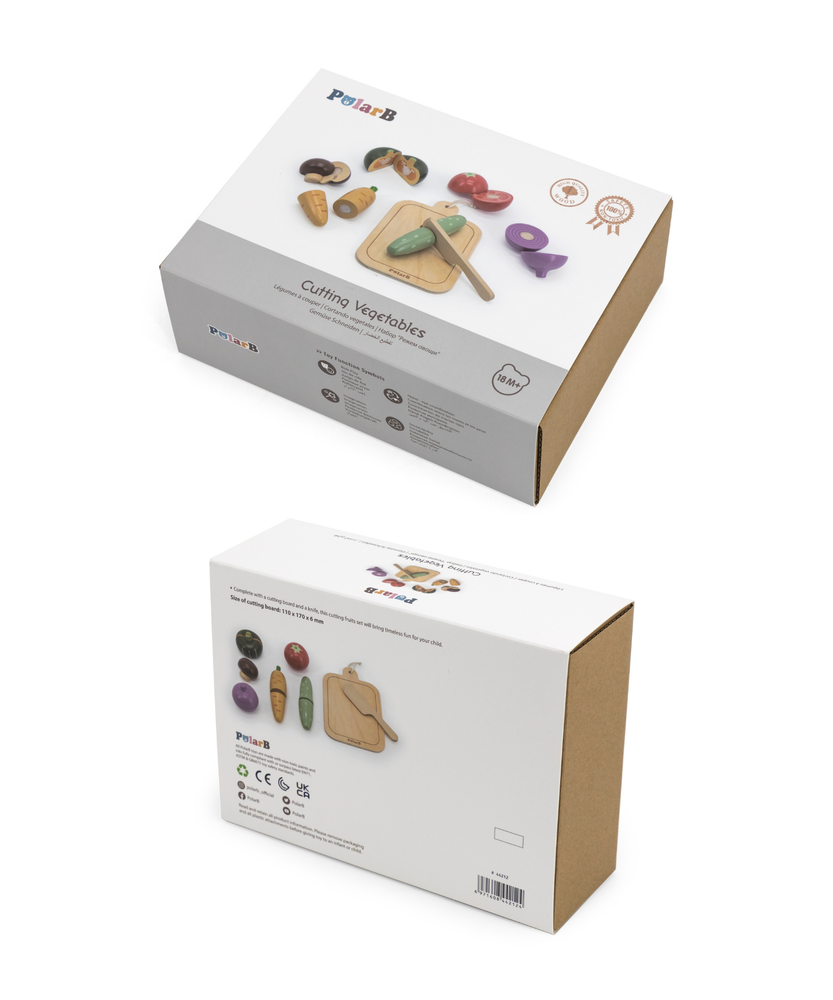 مجموعة ألواح تقطيع الخضراوات الخشبية من PolarB، لعبة تقطيع تظاهرية مع سكين ولوح، لعبة تعليمية لمطبخ مونتيسوري للأطفال الصغار من سن 18 شهرًا فما فوق