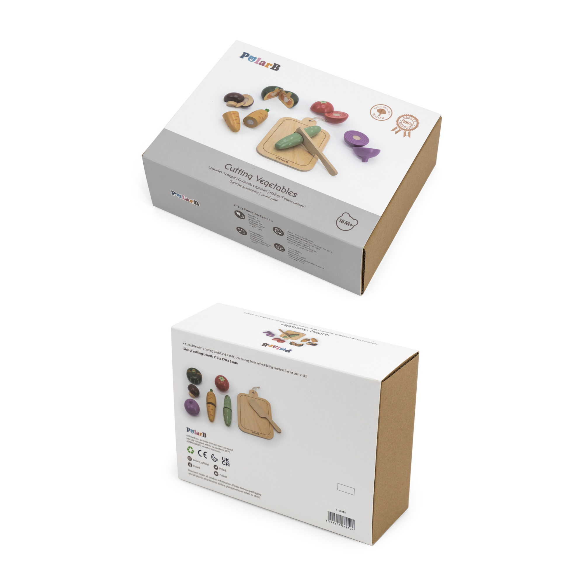مجموعة ألواح تقطيع الخضراوات الخشبية من PolarB، لعبة تقطيع تظاهرية مع سكين ولوح، لعبة تعليمية لمطبخ مونتيسوري للأطفال الصغار من سن 18 شهرًا فما فوق