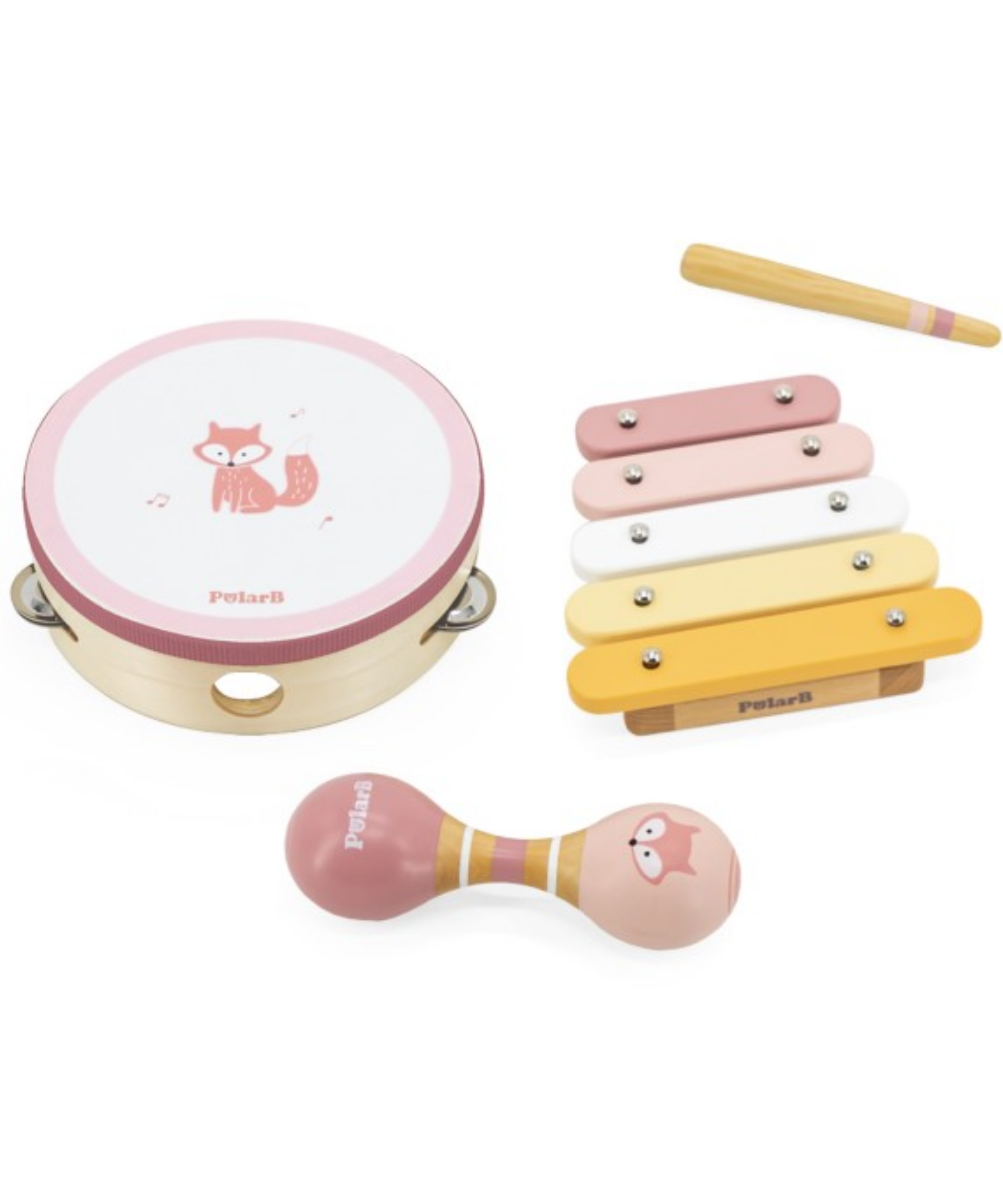 مجموعة موسيقى خشبية من PolarB Fox للأطفال الصغار، تتضمن الدف والماراكاس والإكسيليفون، مجموعة ألعاب الآلات الموسيقية للتعلم المبكر واللعب الإبداعي، من عمر 18 شهرًا فما فوق